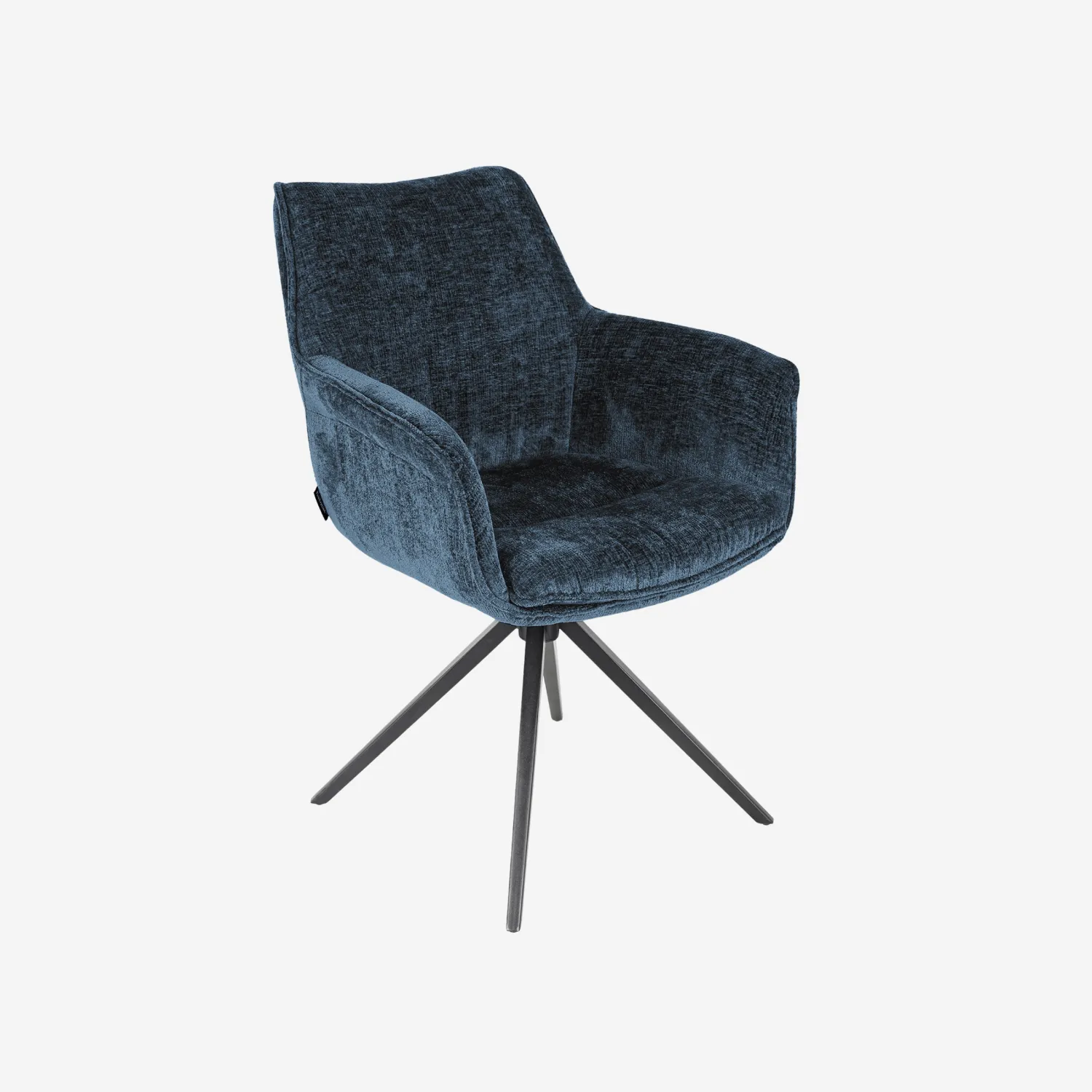 Chaise pivotante en tissu chenille et métal noir avec accoudoirs - Bleu nuit - 1