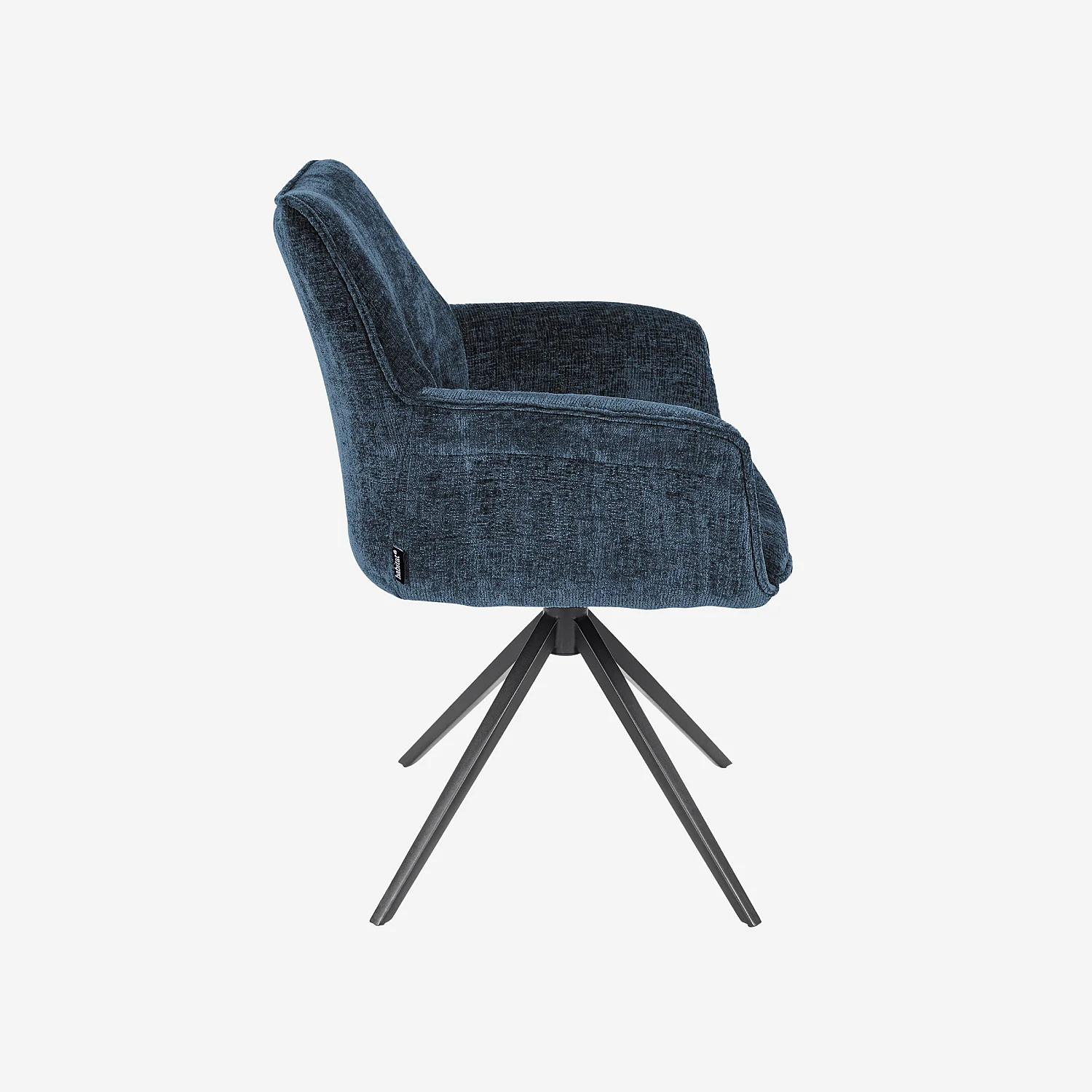 Chaise pivotante en tissu chenille et métal noir avec accoudoirs - Bleu nuit - 6