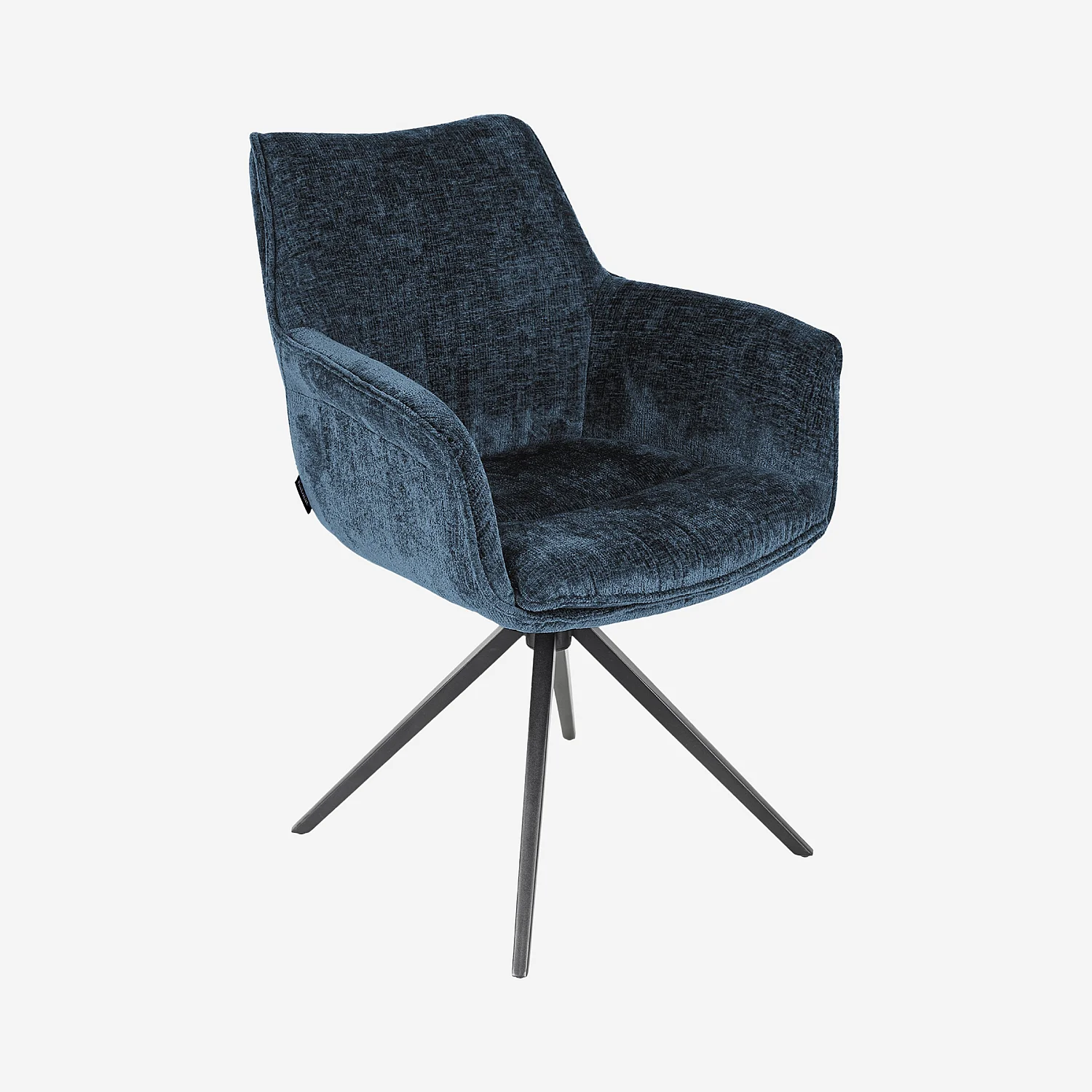Zwenkbare stoel van fluweel en zwart metaal met armleuningen - Middernachtblauw - 1