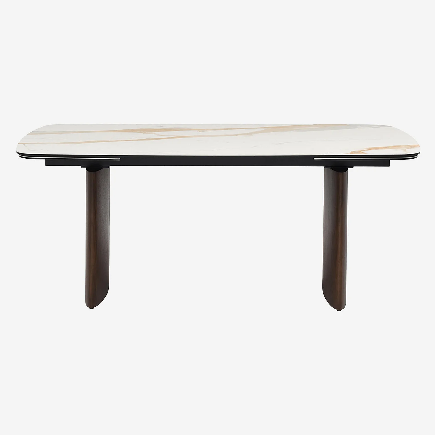 Table rectangulaire extensible en céramique et pieds finition noyer - Beige - 2