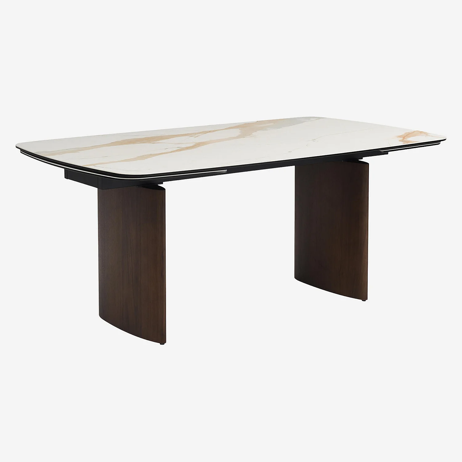 Table rectangulaire extensible en céramique et pieds finition noyer - Beige - 6