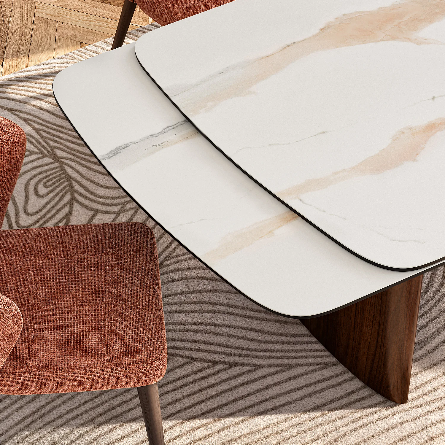 Table rectangulaire extensible en céramique et pieds finition noyer - Beige - 7