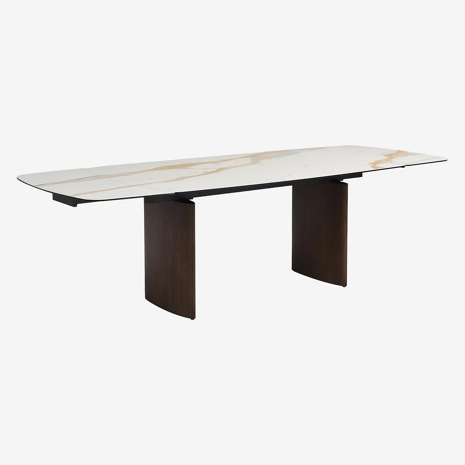 Table rectangulaire extensible en céramique et pieds finition noyer - Beige - 9