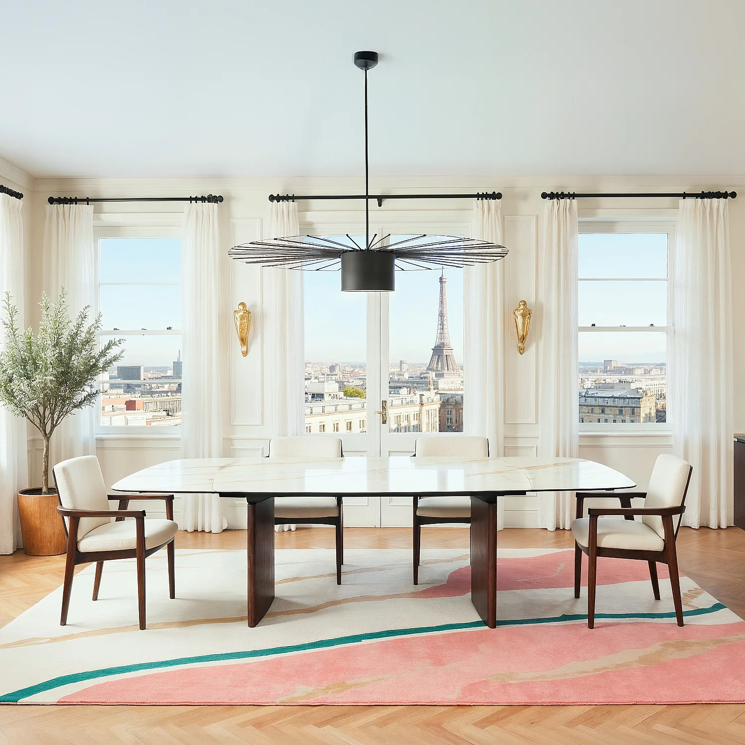 Rechthoekige uitschuifbare tafel van keramiek met walnootafwerking - Beige - 12