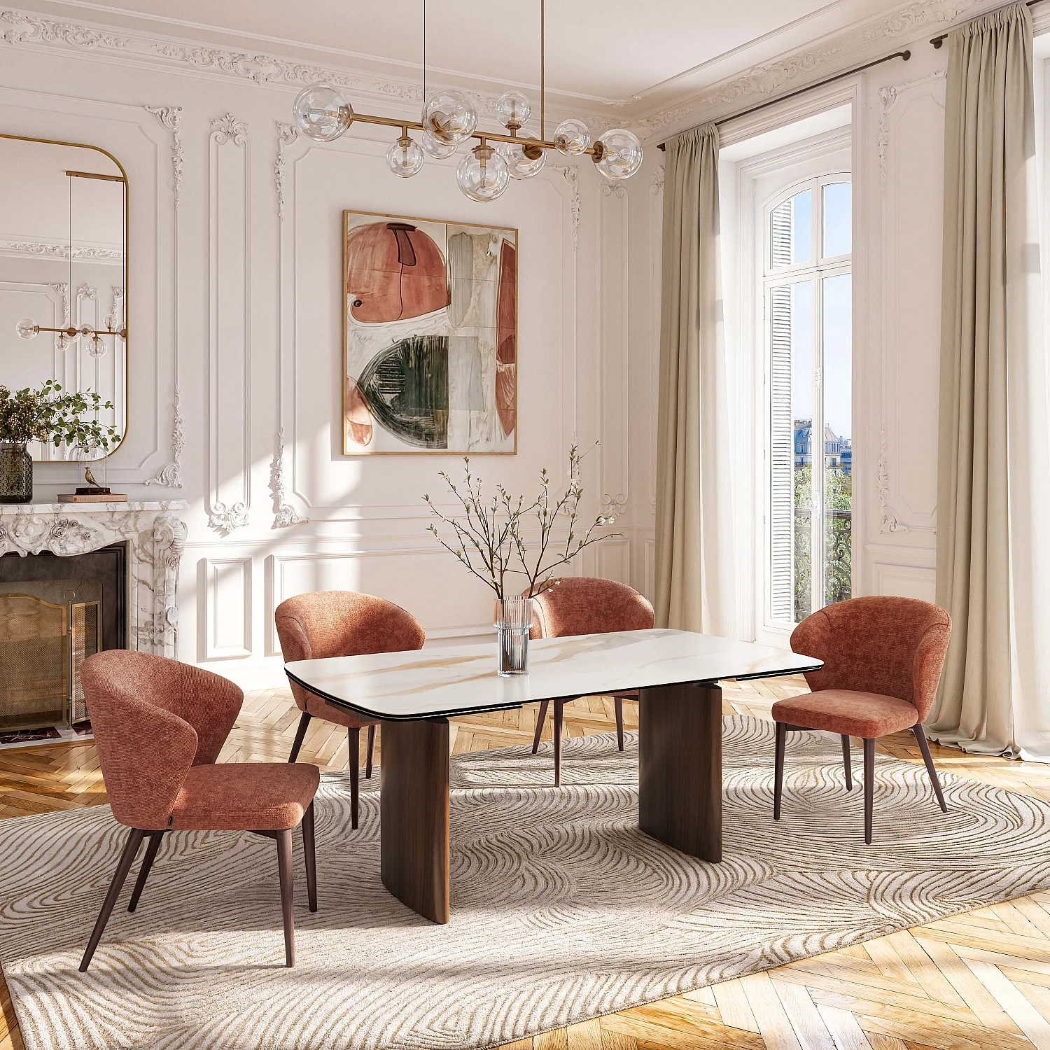 Rechthoekige uitschuifbare tafel van keramiek met walnootafwerking - Beige - 3