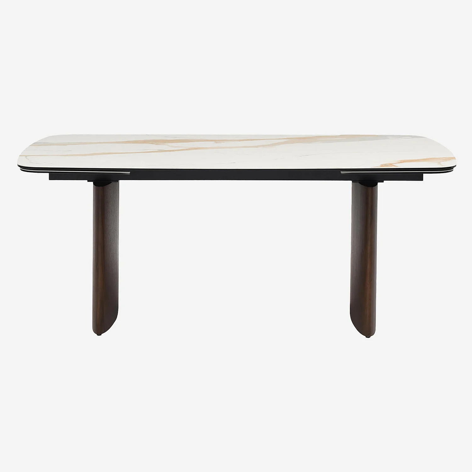 Rechthoekige uitschuifbare tafel van keramiek met walnootafwerking - Beige - 2