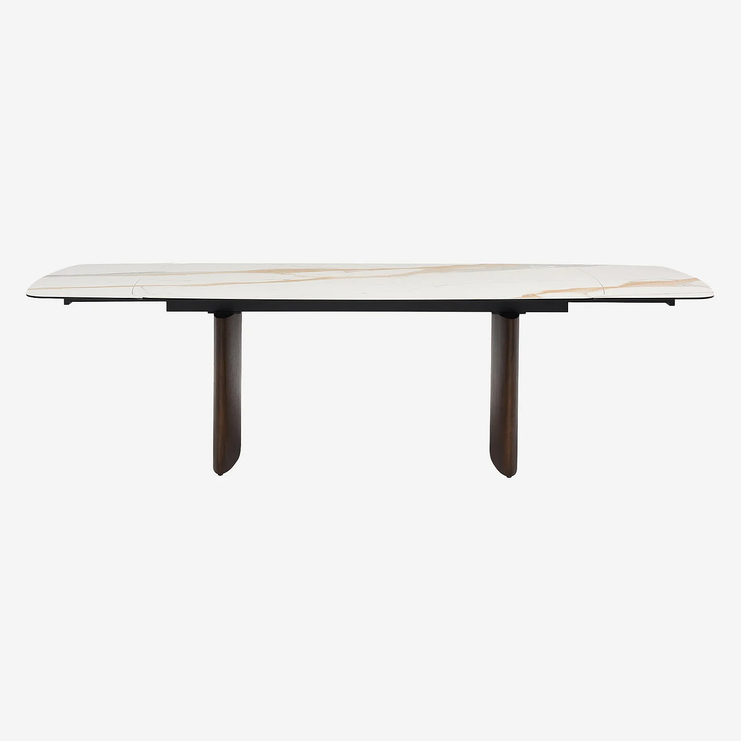 Rechthoekige uitschuifbare tafel van keramiek met walnootafwerking - Beige - 8