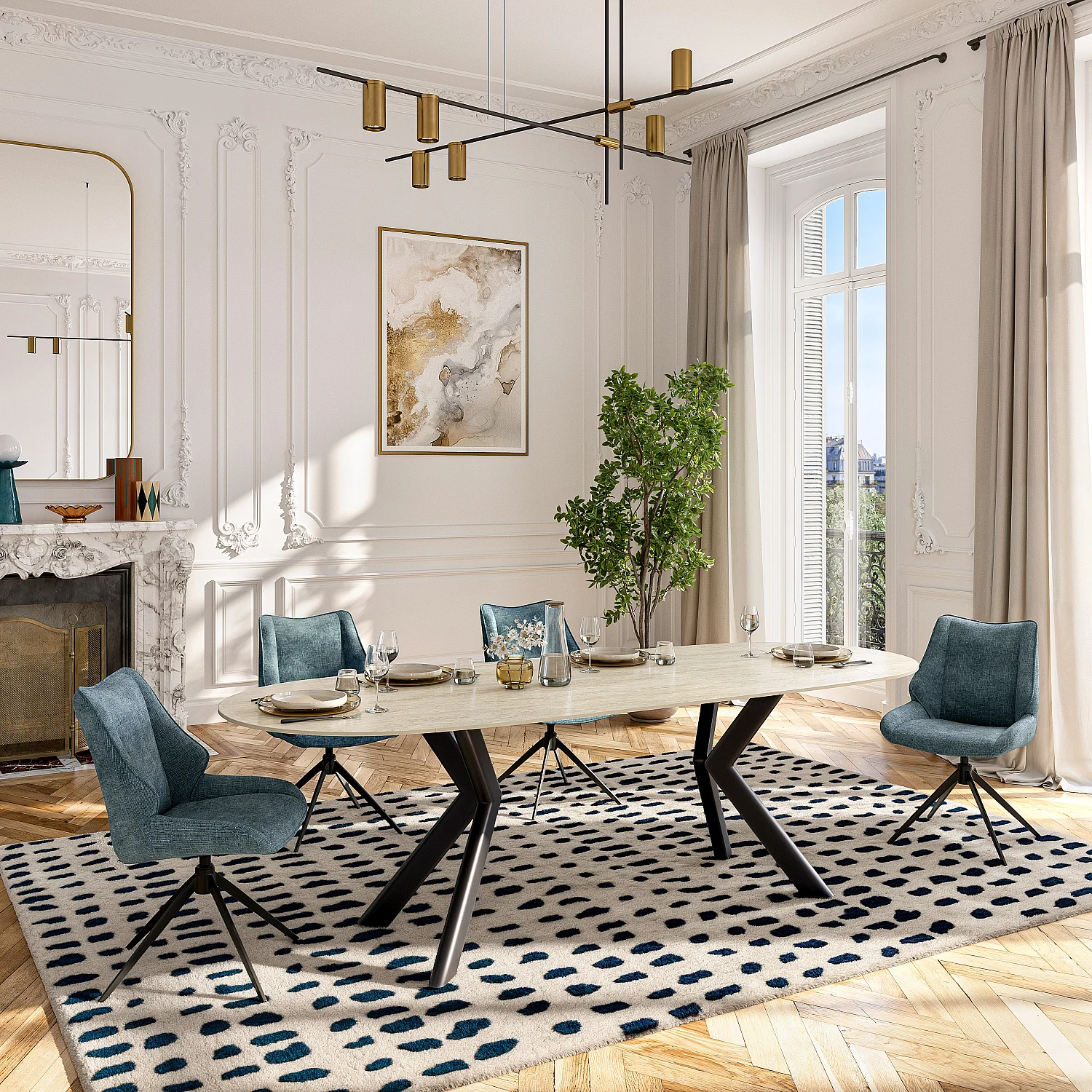 Ovale uitschuifbare keramische tafel - Beige - 1