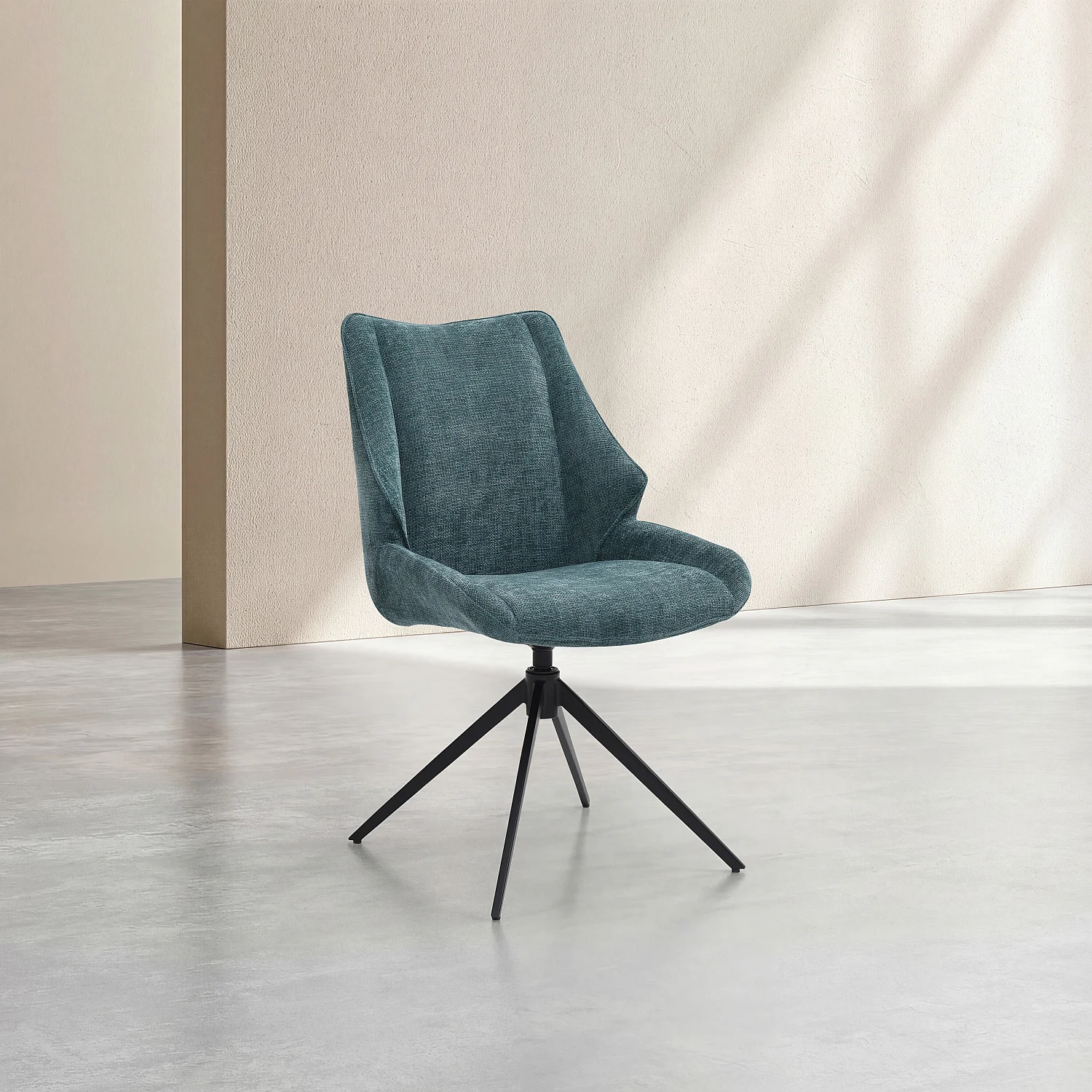 Lot de 2 chaises pivotantes en tissu chenille et métal noir - Bleu canard - 8