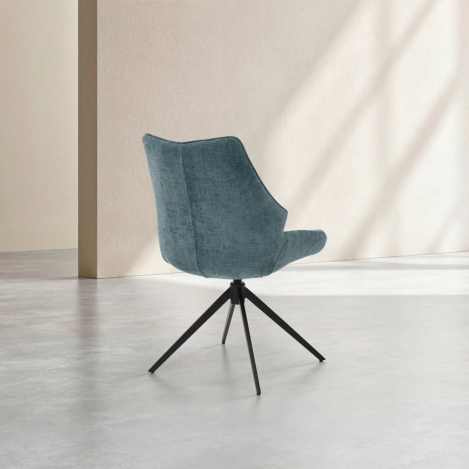 Lot de 2 chaises pivotantes en tissu chenille et métal noir - Bleu canard - 9