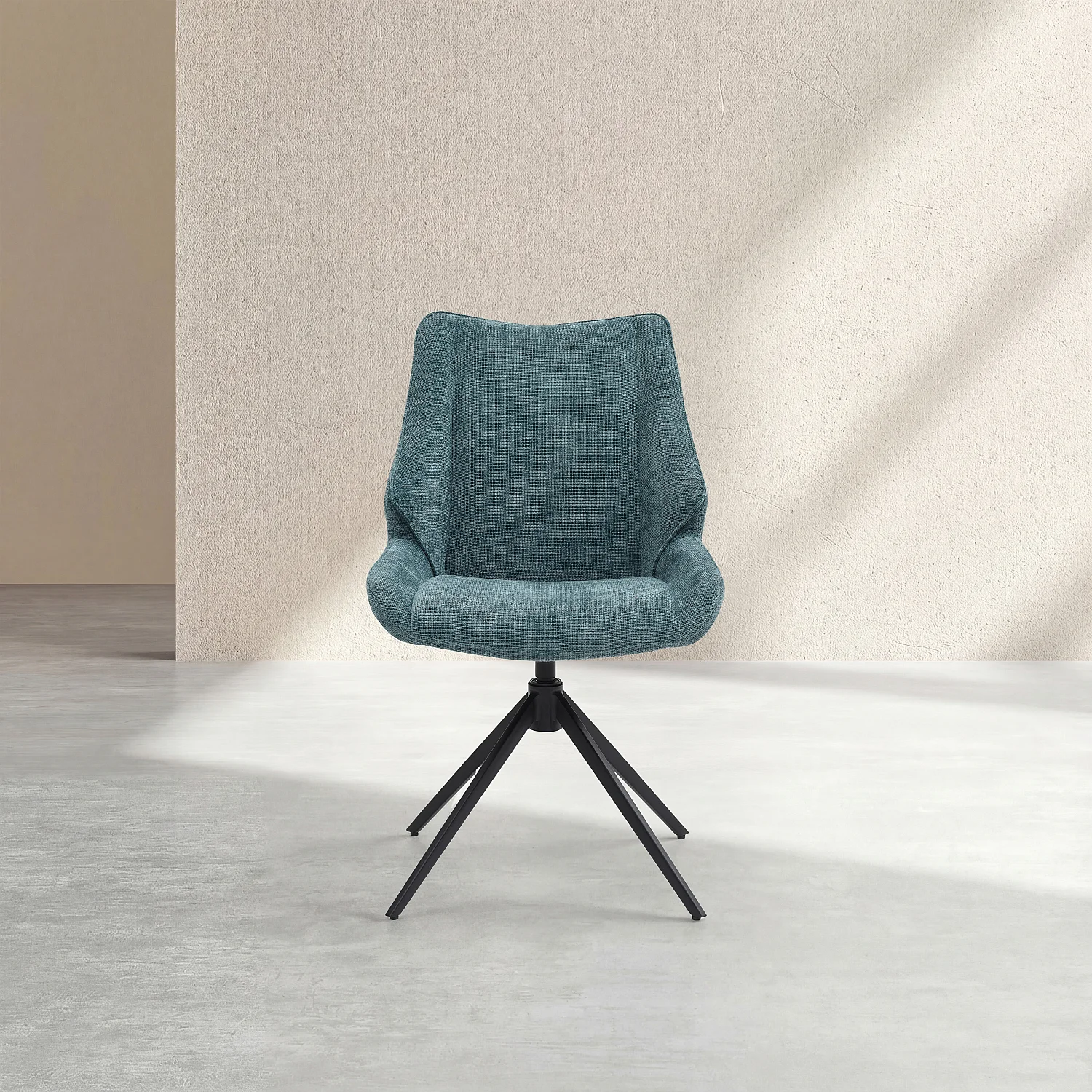 Lot de 2 chaises pivotantes en tissu chenille et métal noir - Bleu canard - 2