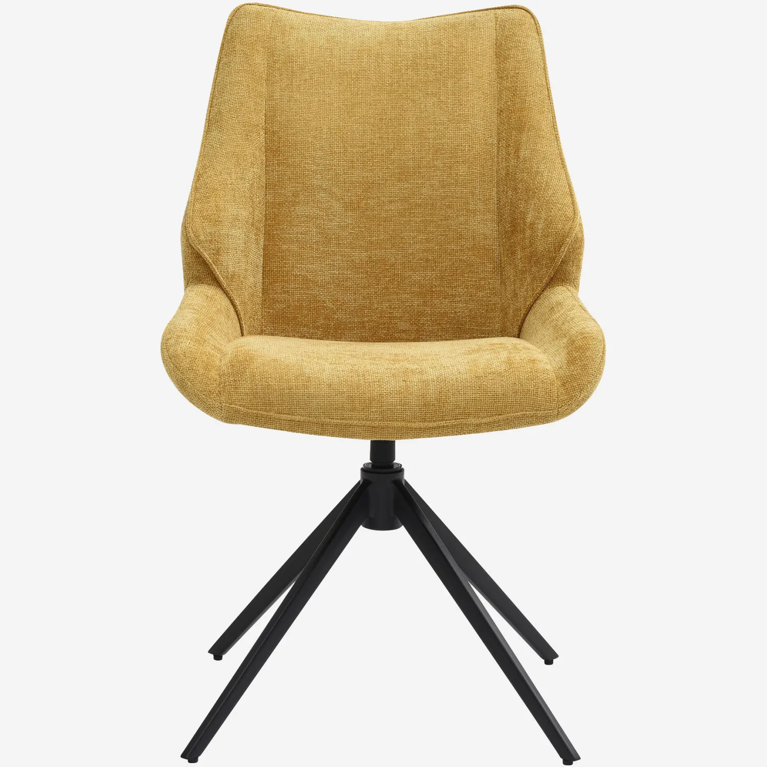 Lot de 2 chaises pivotantes en tissu chenille et métal noir - Miel