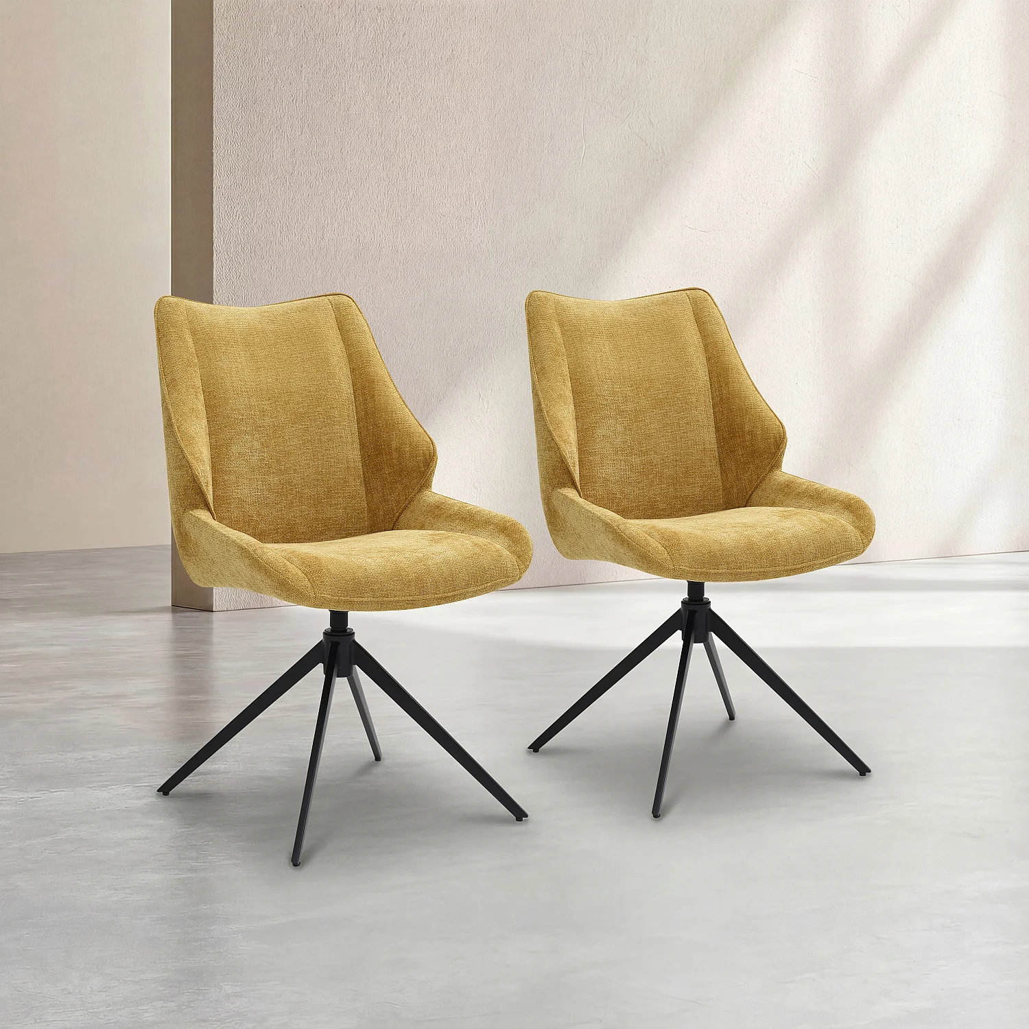 Conjunto de 2 sillas giratorias de tela chenilla y metal negro - Miel - 1