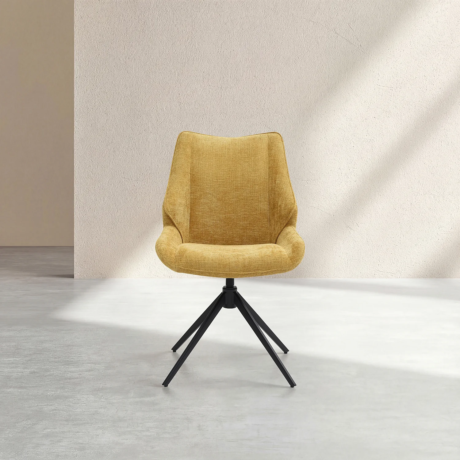 Conjunto de 2 sillas giratorias de tela chenilla y metal negro - Miel - 2