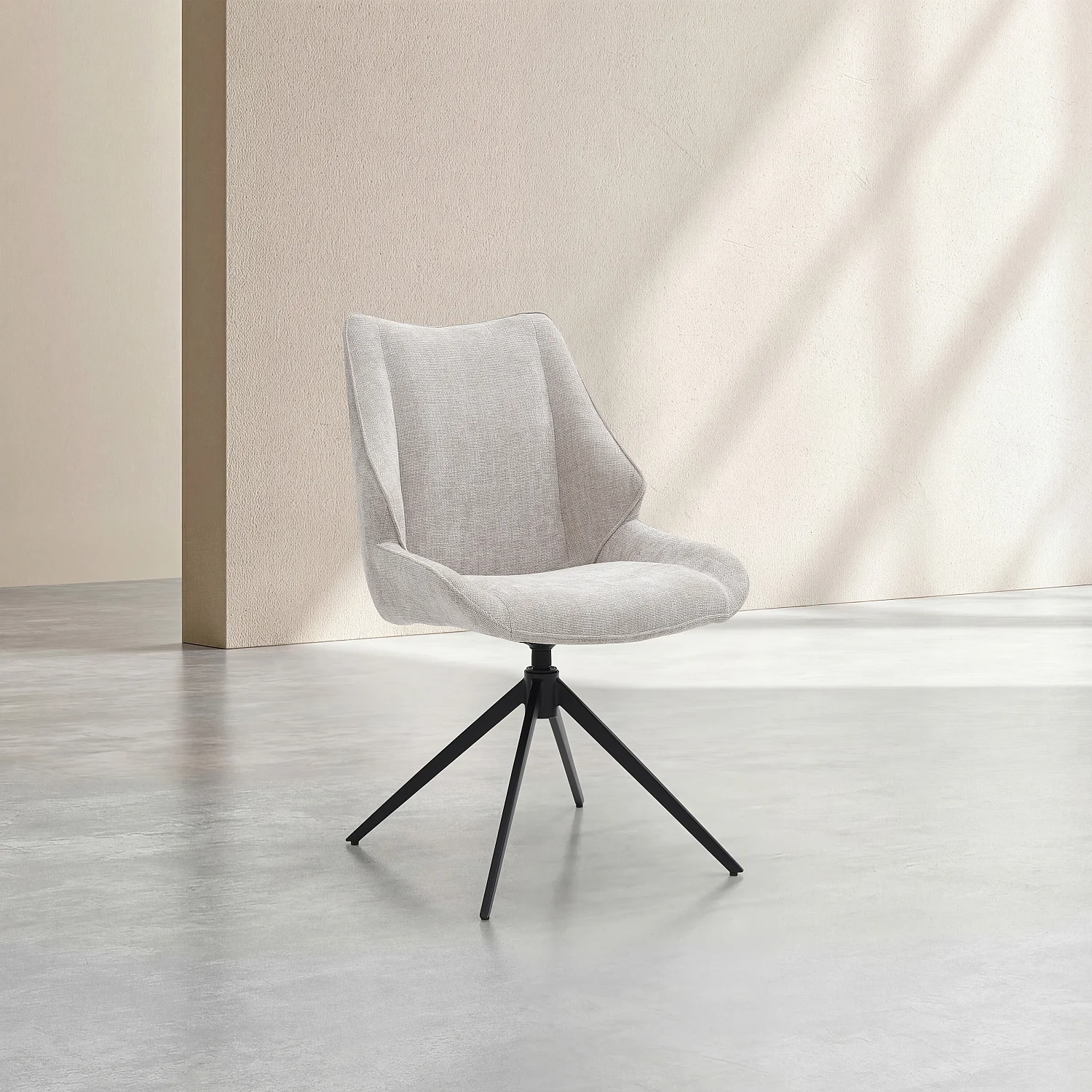 Lot de 2 chaises pivotantes en tissu chenille et métal noir - Grège - 4