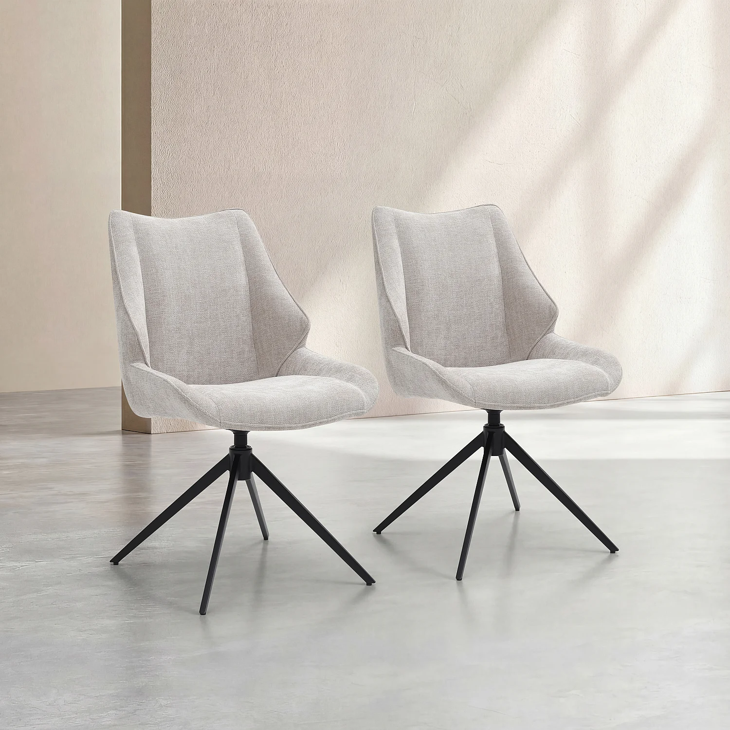 Lot de 2 chaises pivotantes en tissu chenille et métal noir - Grège - 1