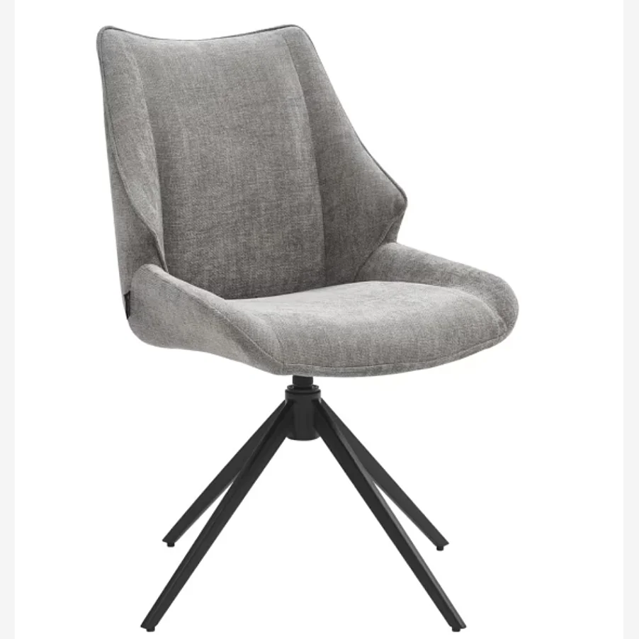 Conjunto de 2 sillas giratorias de tela chenilla y metal negro - Gris ahumado - 4