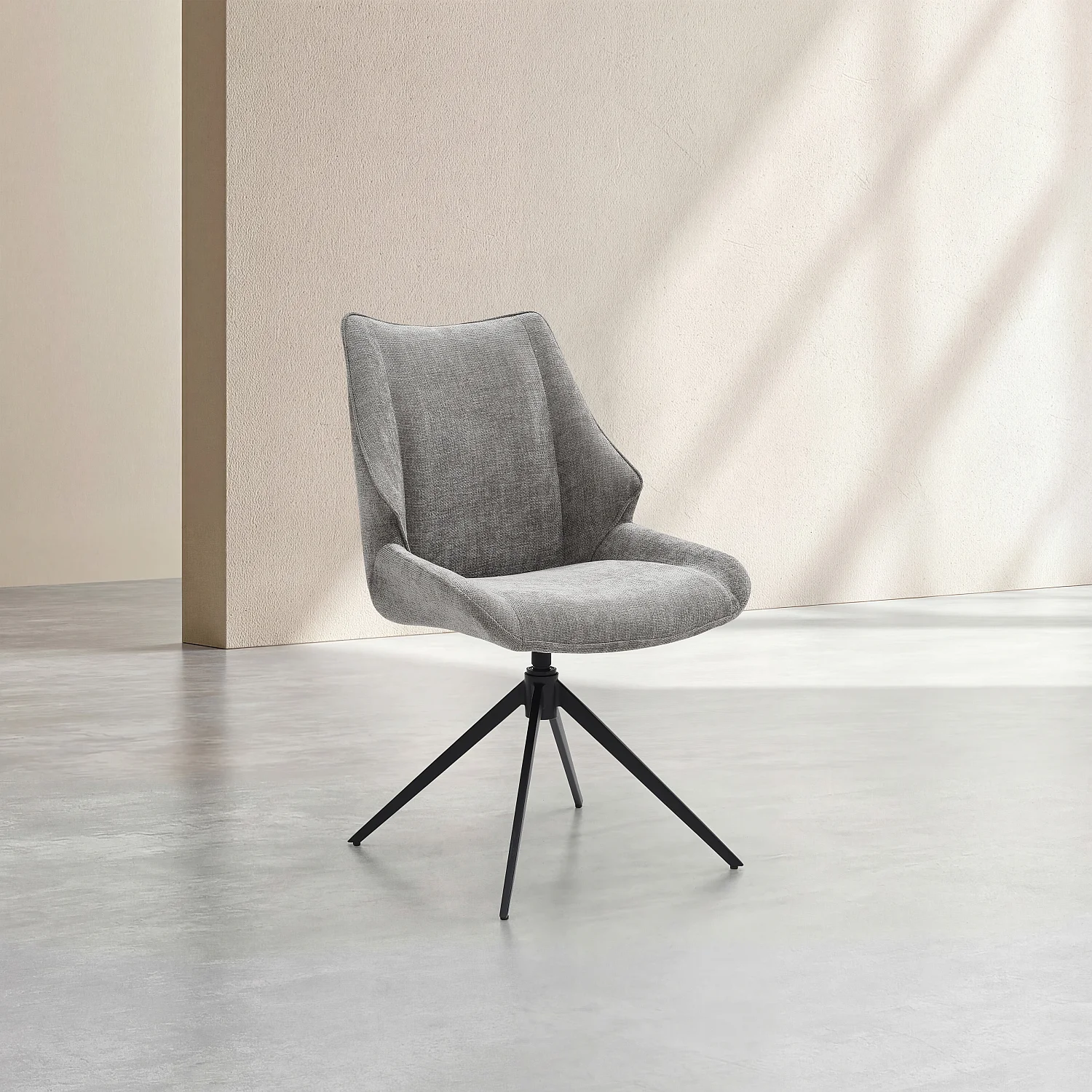 Lot de 2 chaises pivotantes en tissu chenille et métal noir - Gris fumé - 7