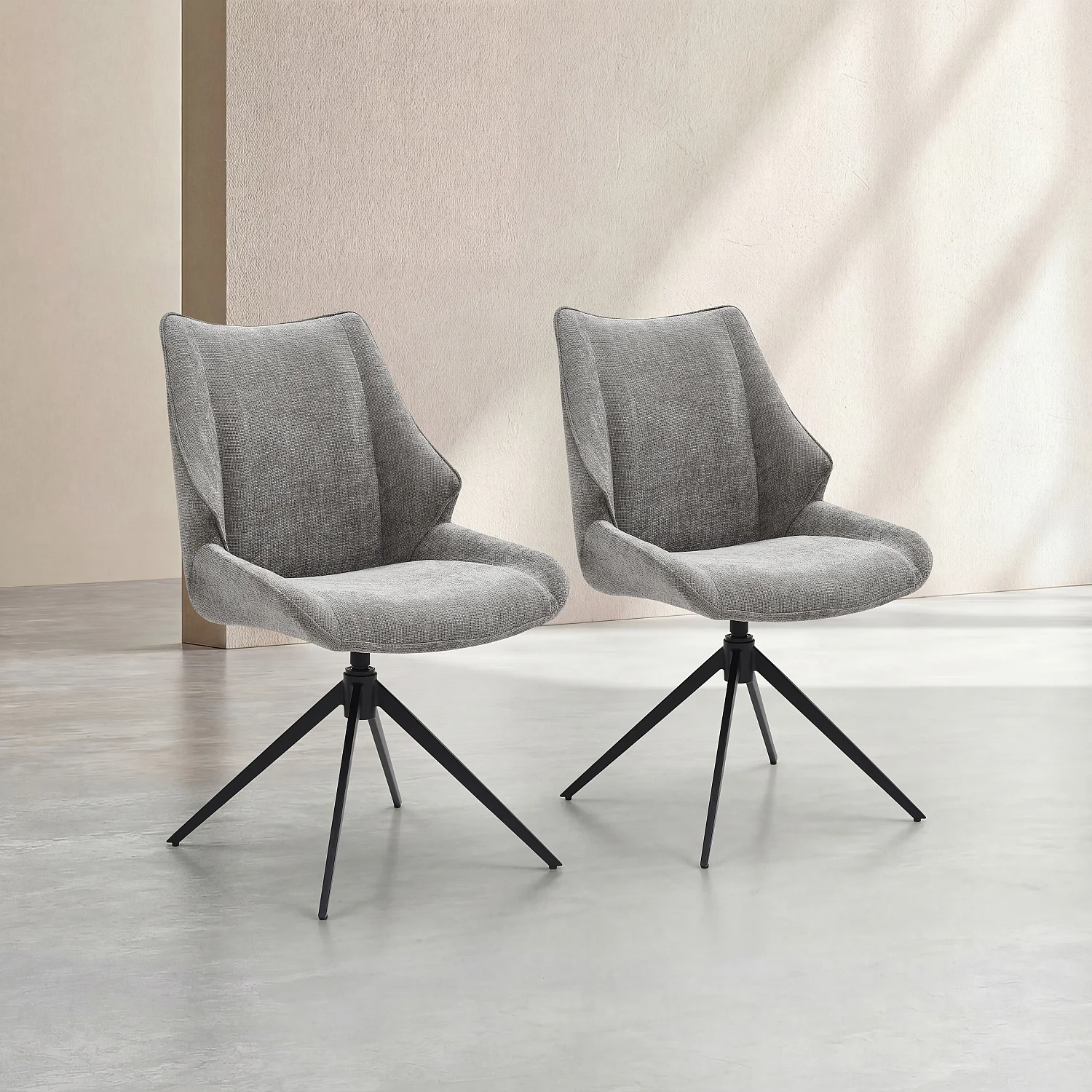 Lot de 2 chaises pivotantes en tissu chenille et métal noir - Gris fumé - 1