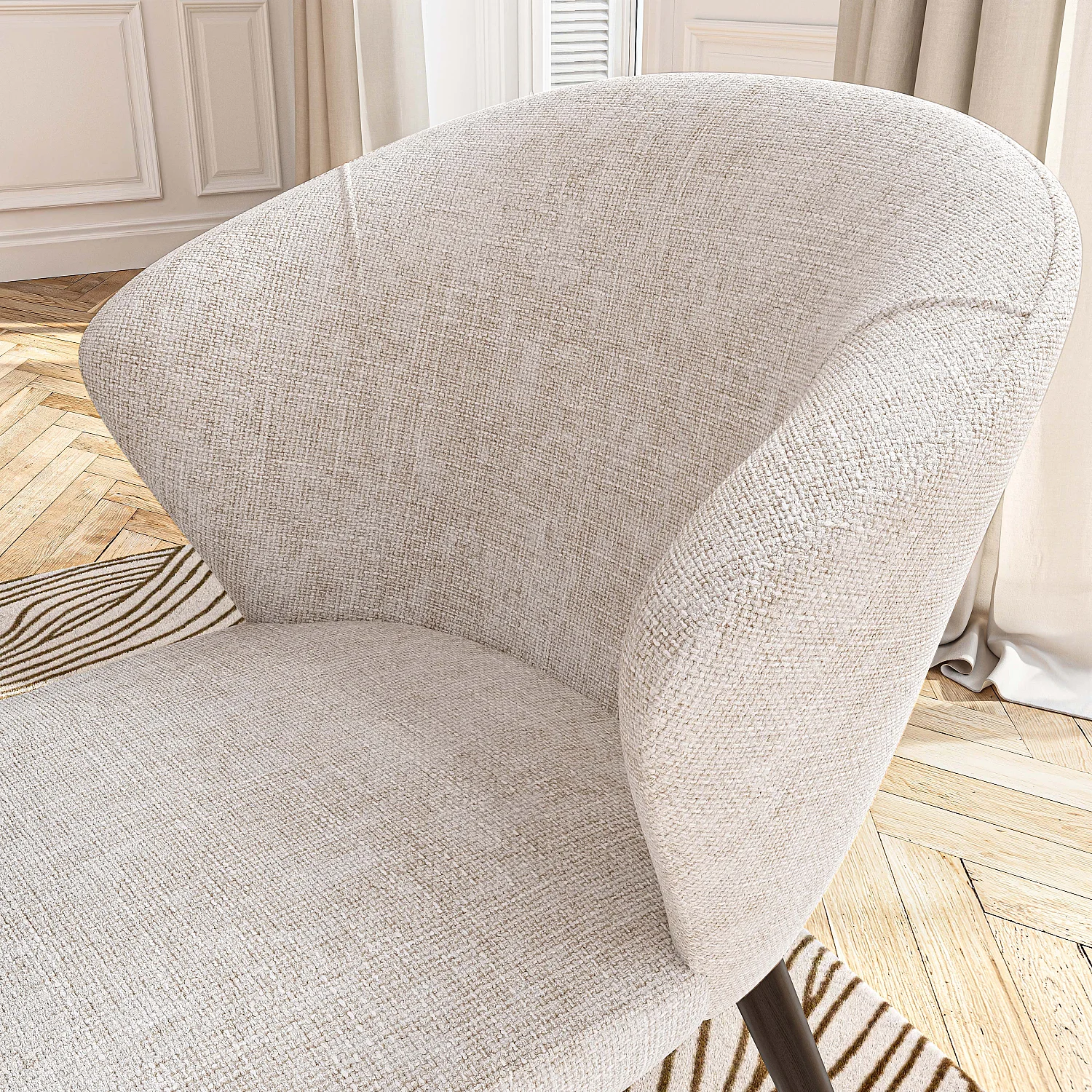 Set van 2 stoelen van chenille stof en massief walnoothout - Crème - 7