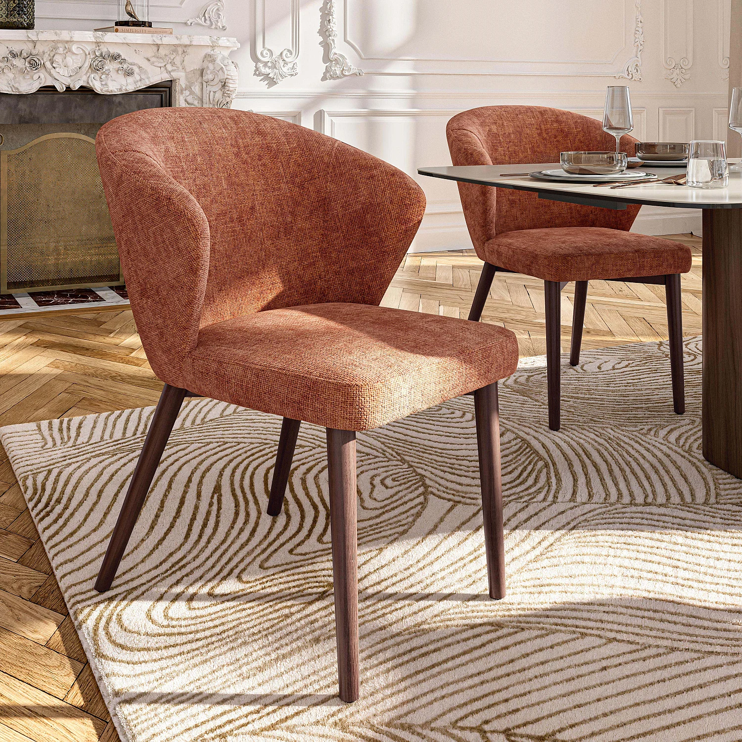 Set di 2 sedie in tessuto chenille e legno massiccio color noce - Terracotta - 4