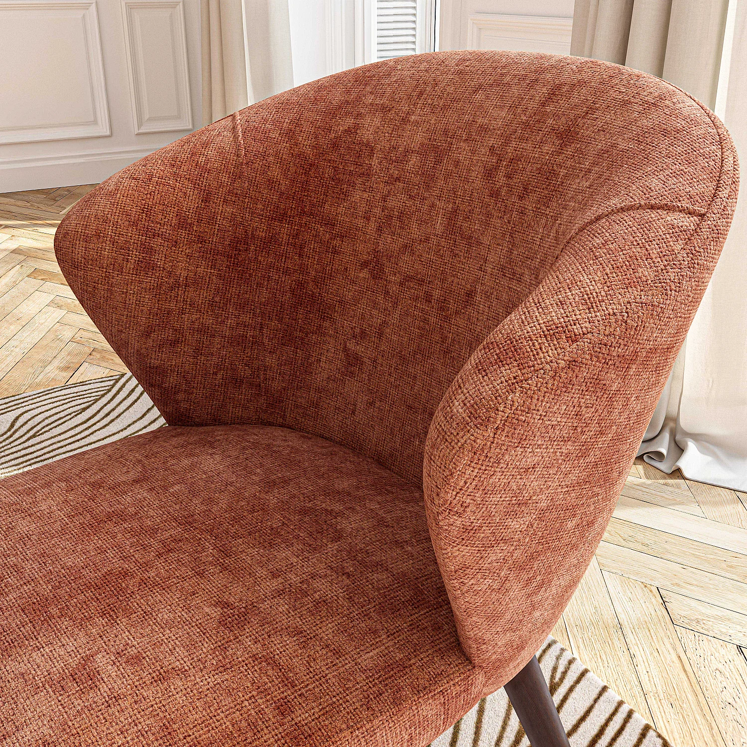 Set di 2 sedie in tessuto chenille e legno massiccio color noce - Terracotta - 7