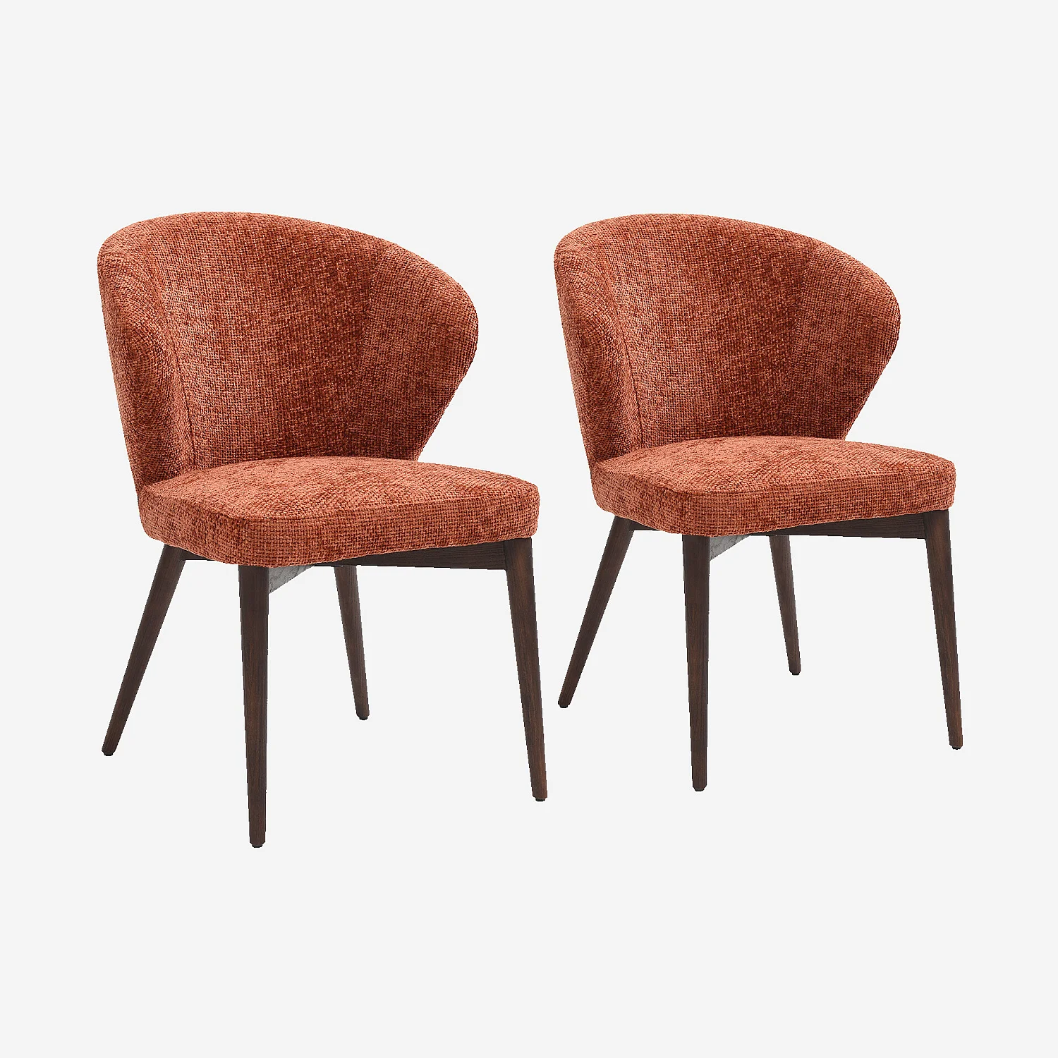 Stuhl 2er-Set aus Chenille-Stoff und Massivholz mit Nussbaumfinish - Terrakotta - 3