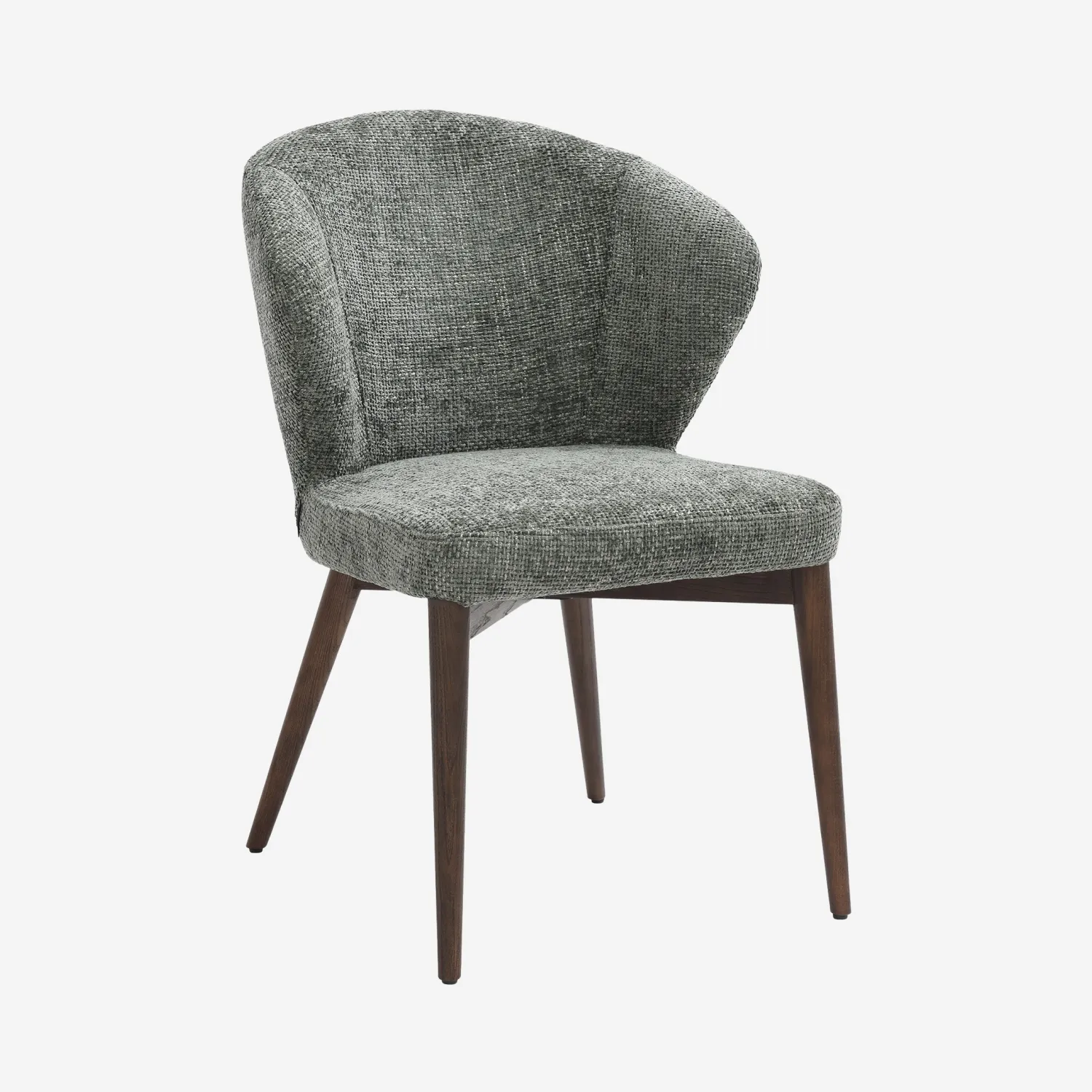 Lot de 2 chaises en tissu chenille et bois massif couleur noyer - Vert sapin - 1