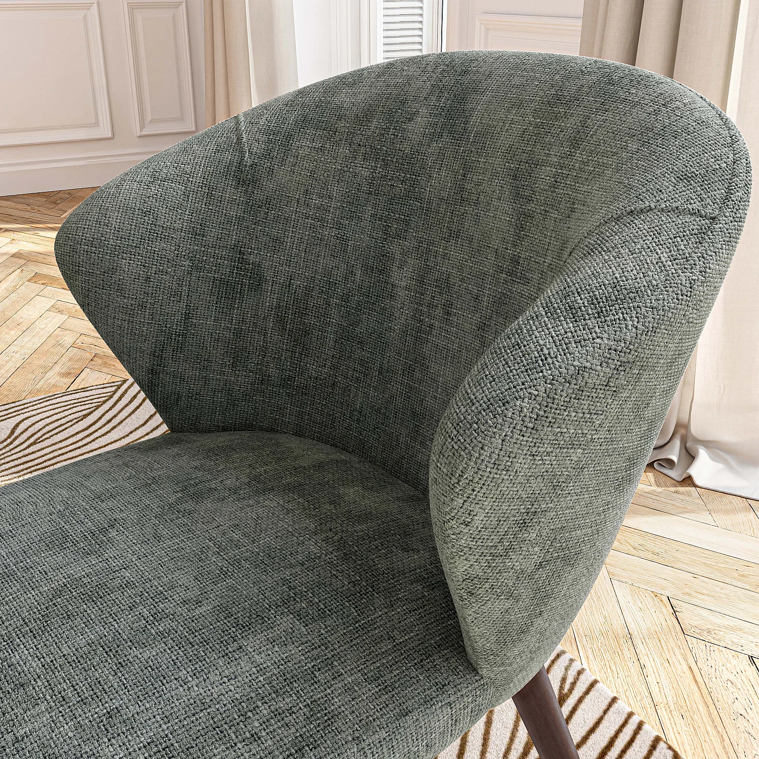 Lot de 2 chaises en tissu chenille et bois massif couleur noyer - Vert sapin - 7