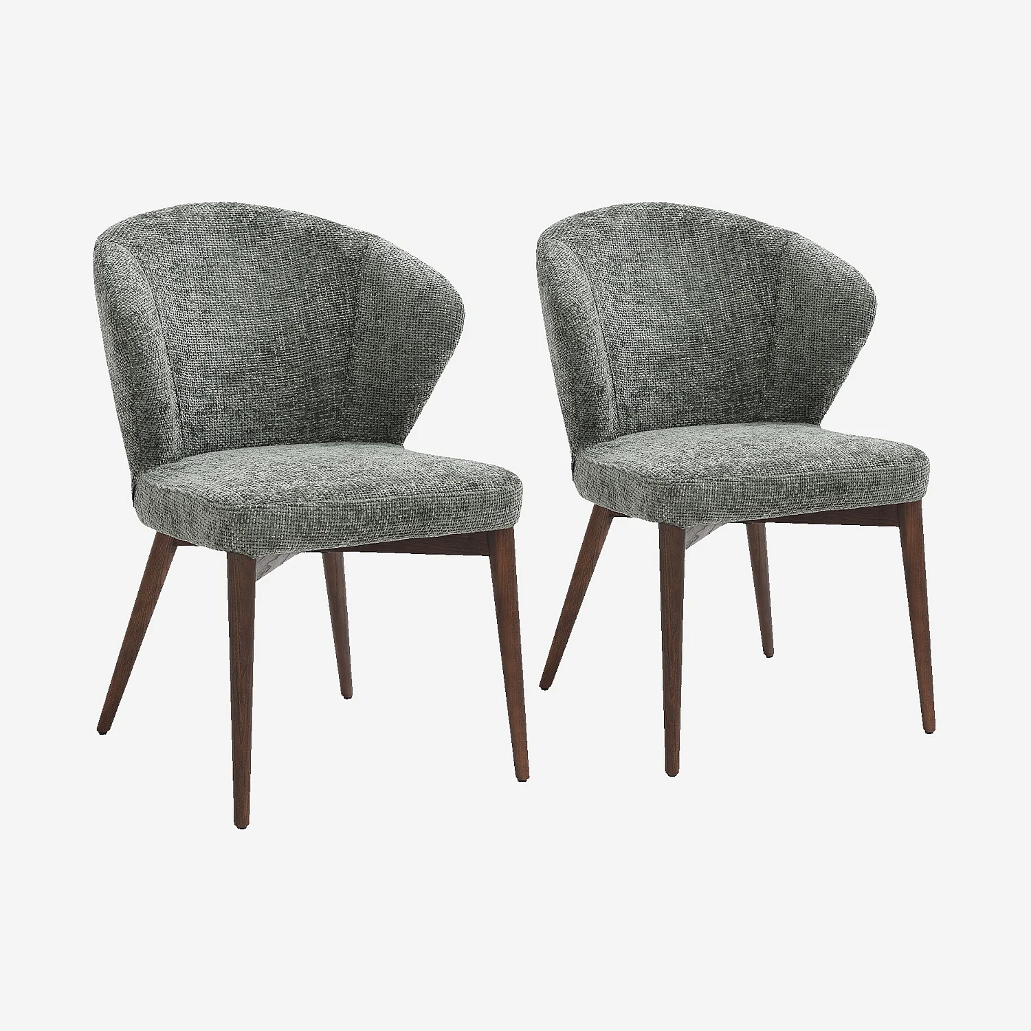 Stuhl 2er-Set aus Chenille-Stoff und Massivholz mit Nussbaumfinish - Tannengrün - 3