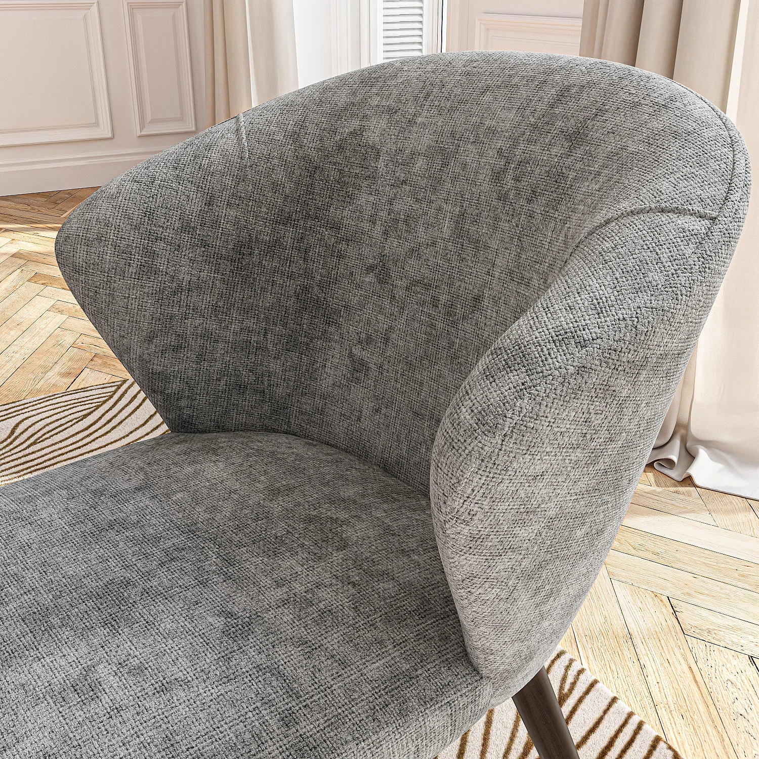 Lot de 2 chaises en tissu chenille et bois massif couleur noyer - Gris argent - 7