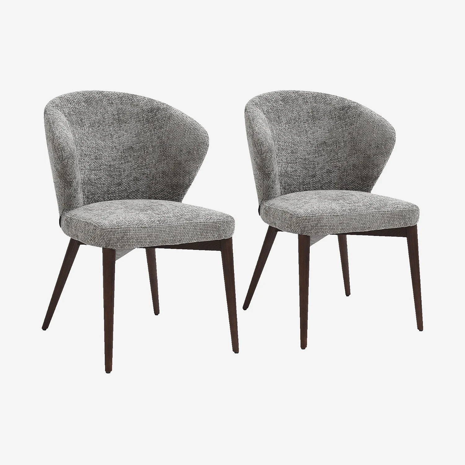 Set di 2 sedie in tessuto ciniglia e legno massello finitura noce - Grigio argento - 3
