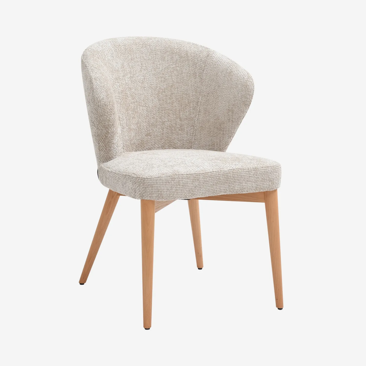 Lot de 2 chaises en tissu chenille et bois massif couleur chêne - Crème - 1