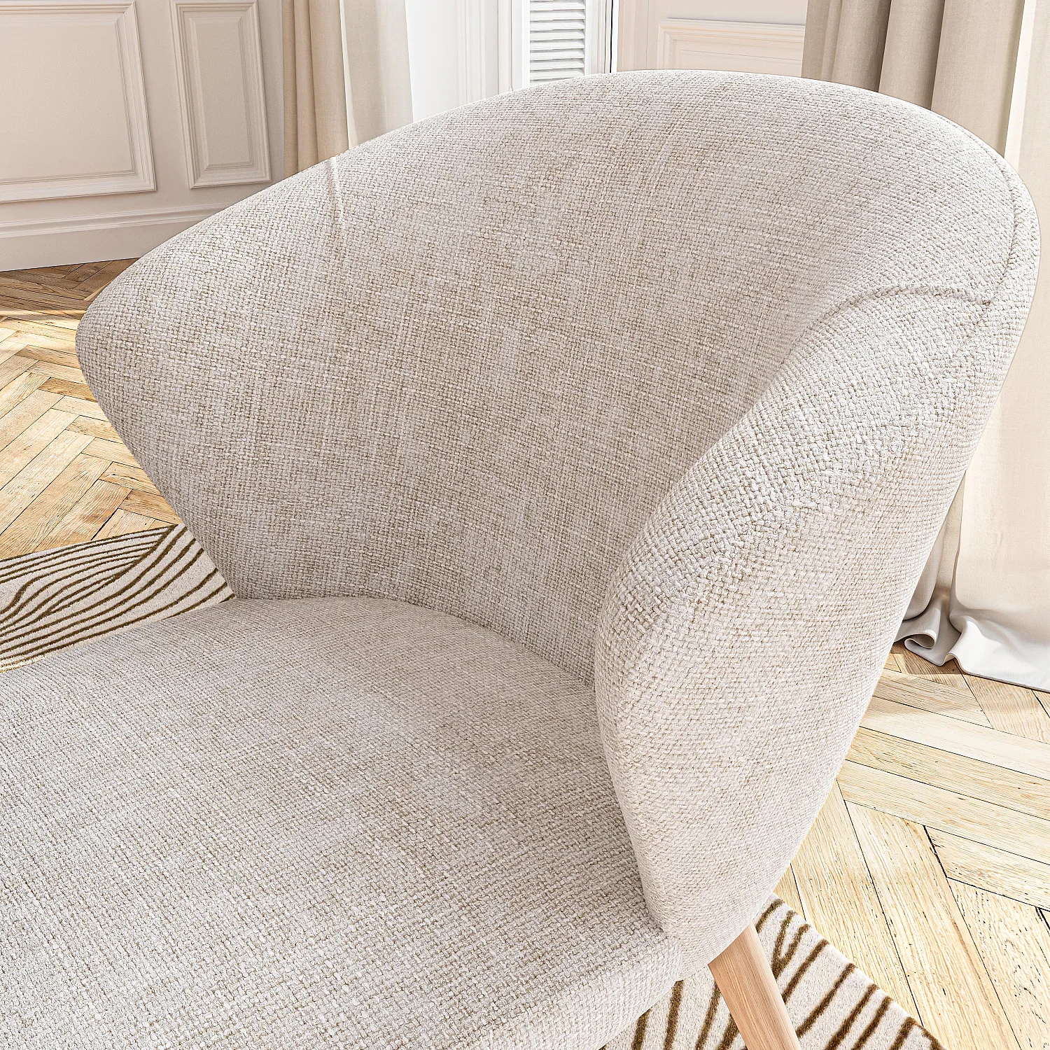 Set di 2 sedie in tessuto chenille e legno massiccio colore rovere - Crema - 7