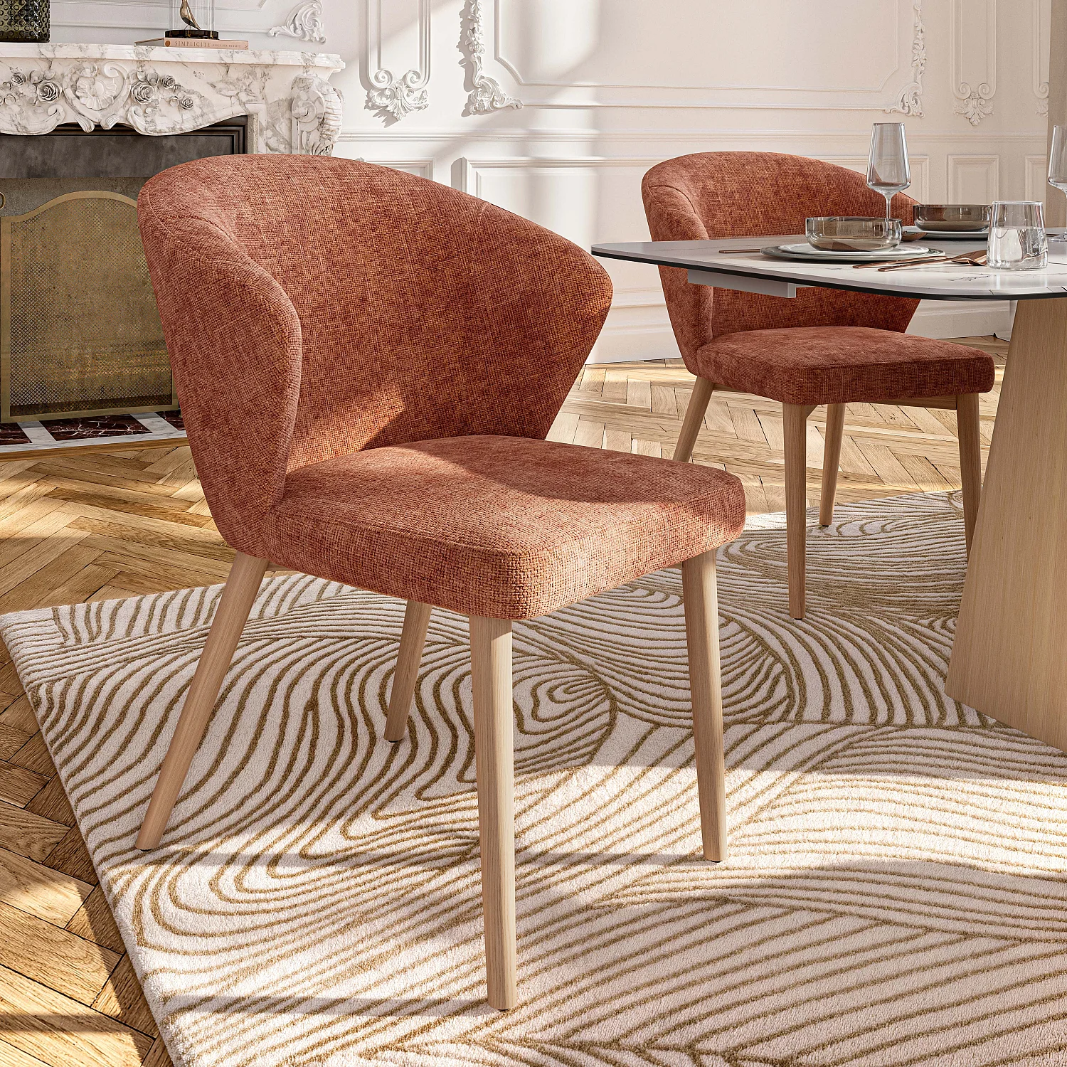 Set di 2 sedie in velluto e legno massello color rovere - Terracotta - 1