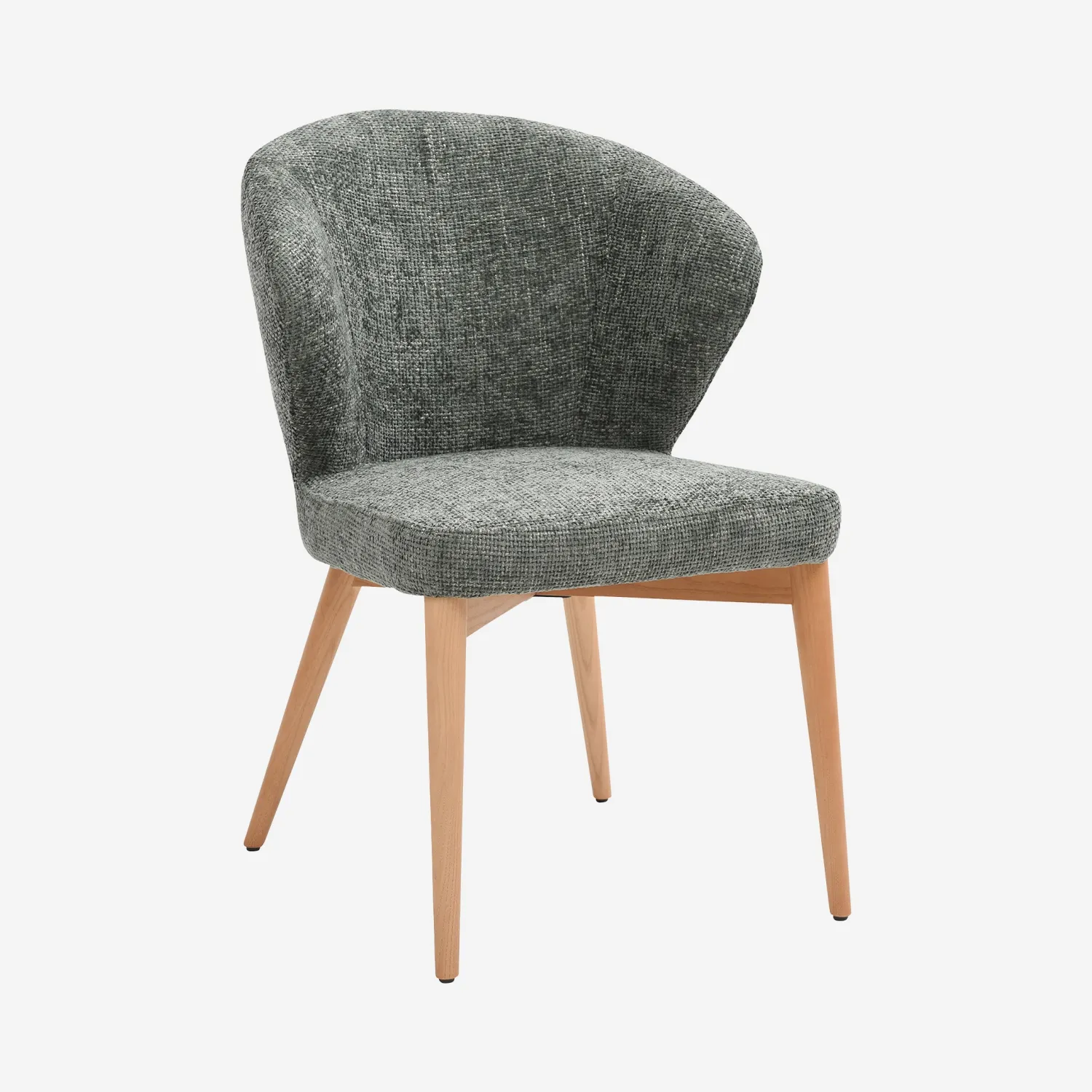 Lot de 2 chaises en tissu chenille et bois massif couleur chêne - Vert sapin - 1
