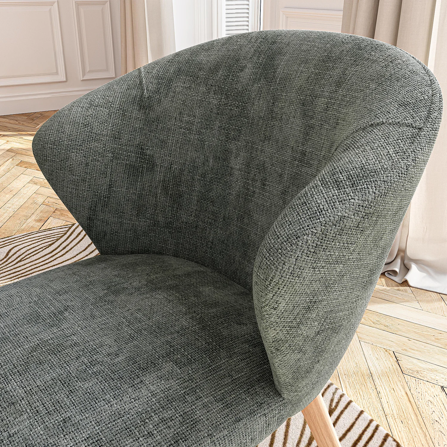 Lot de 2 chaises en tissu chenille et bois massif couleur chêne - Vert sapin - 7