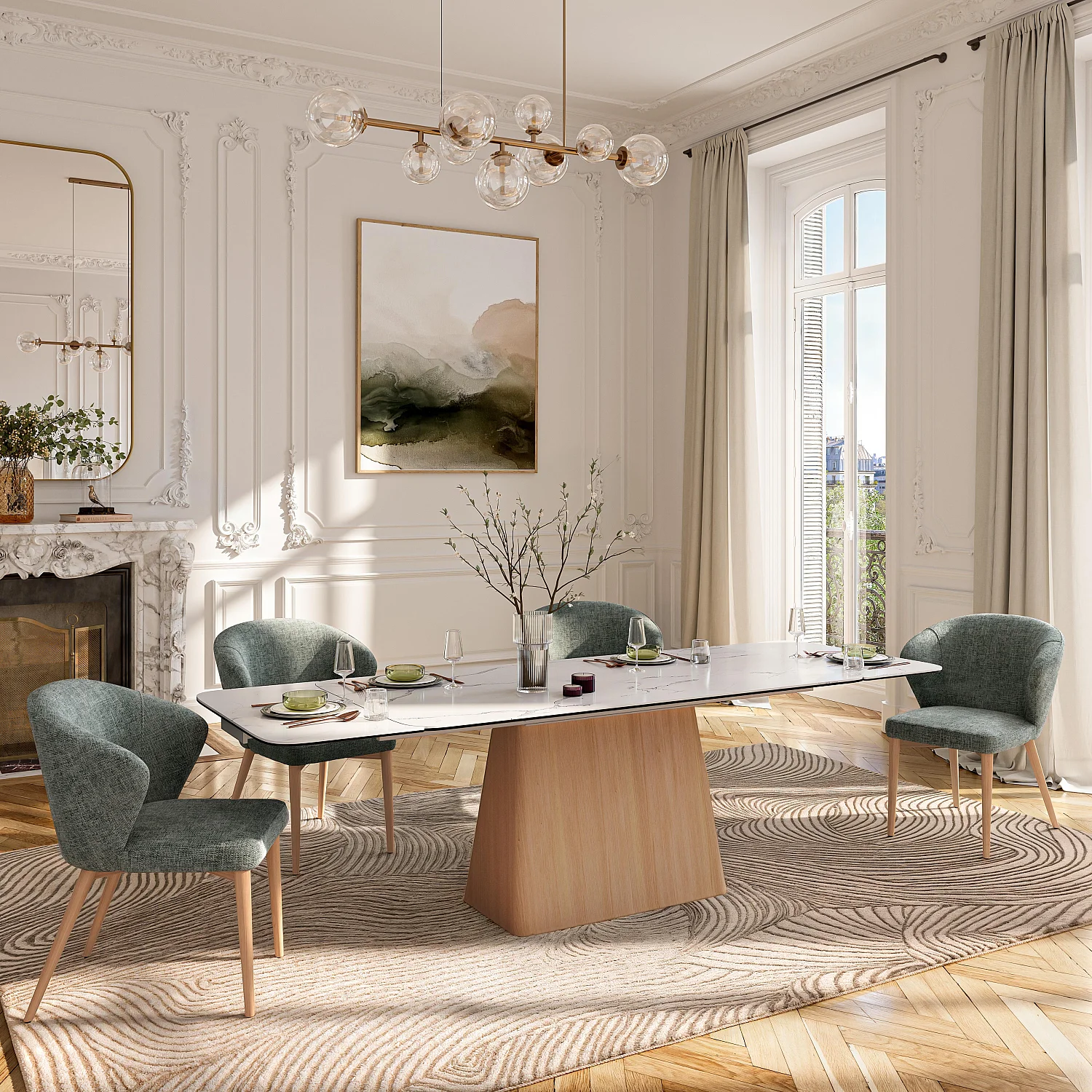 Set di 2 sedie in tessuto di velluto e legno massello in colore quercia - Verde abete - 1