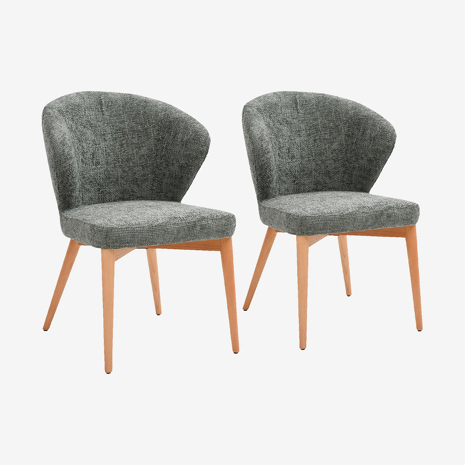 Lot de 2 chaises en tissu chenille et bois massif finition chêne - Vert sapin - 3