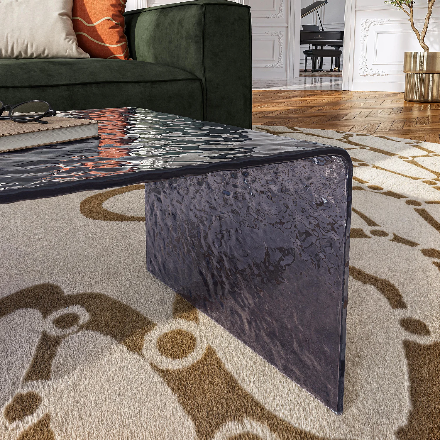 Table basse rectangulaire en verre trempé bullé - Gris fumé - 6