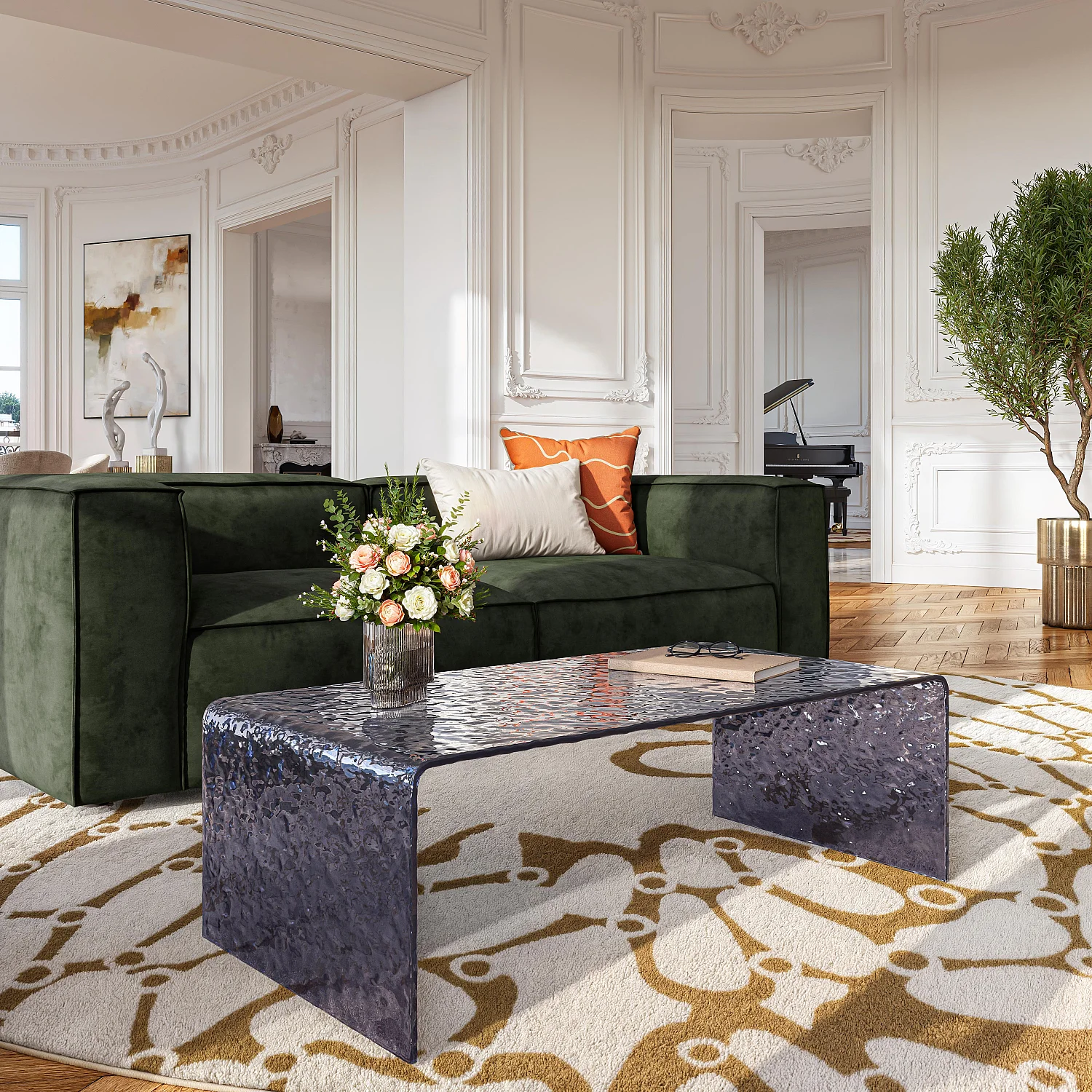 Table basse rectangulaire en verre trempé bullé - Gris fumé - 3