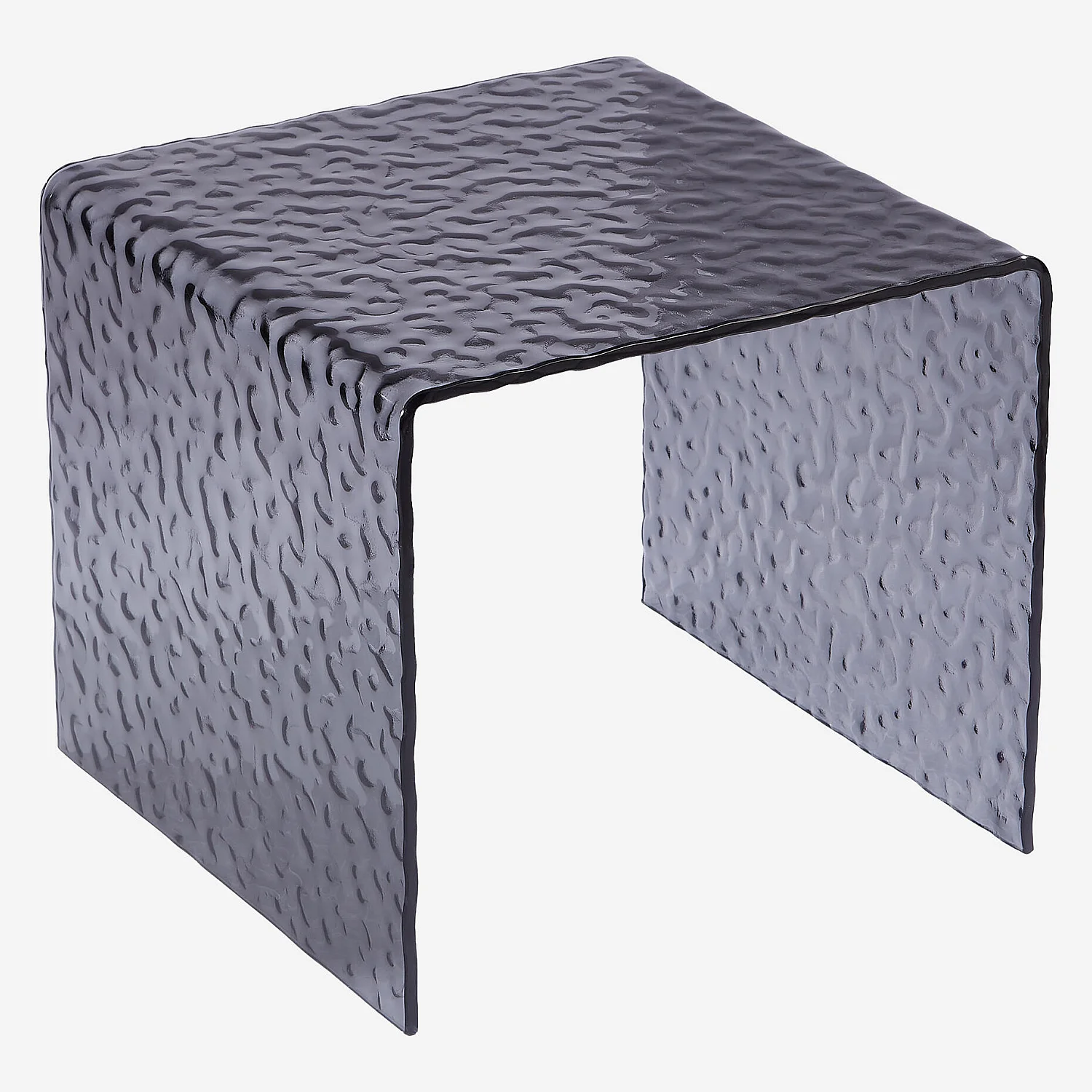 Table d'appoint carrée en verre trempé bullé - Gris fumé - 2