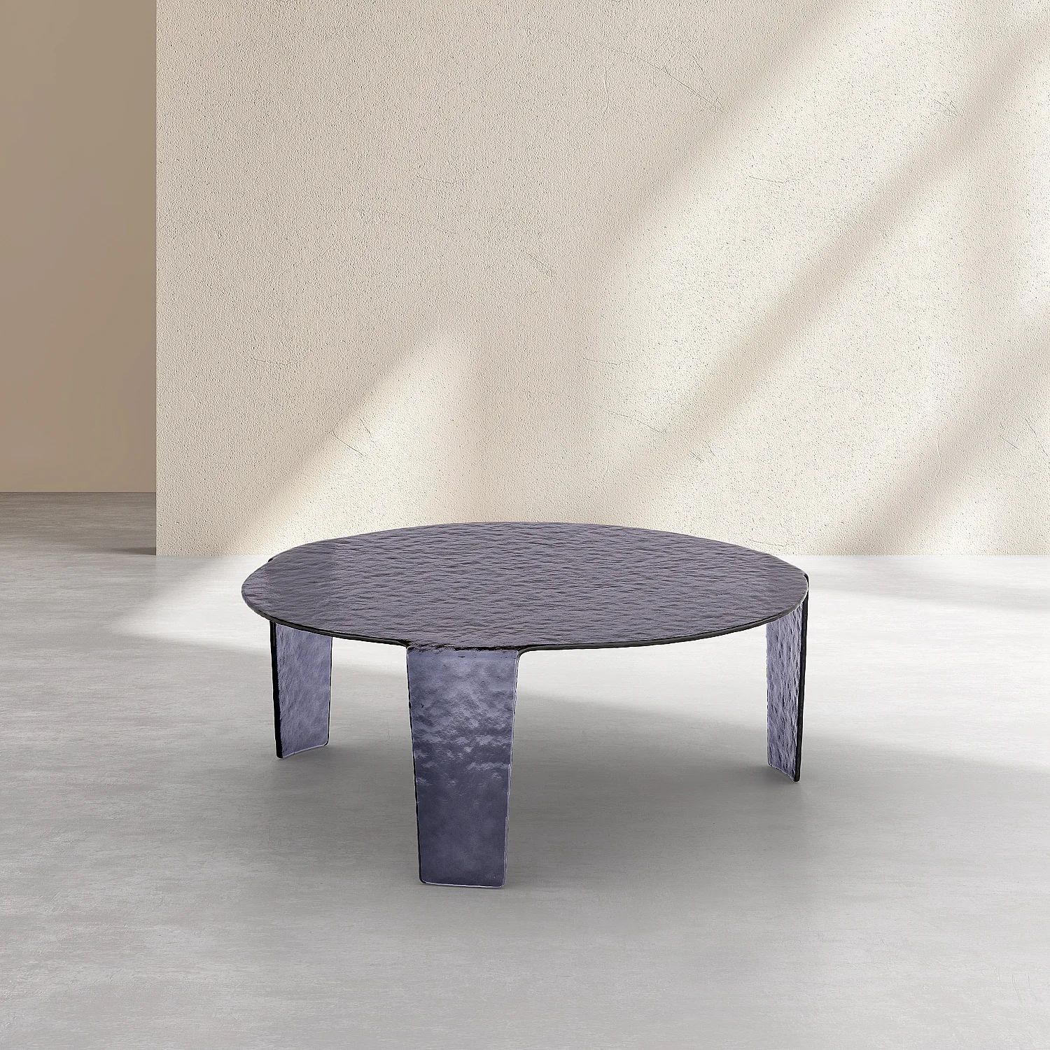 Tavolino rotondo in vetro temperato bollicinato - 80 cm - Grigio fumé - 2