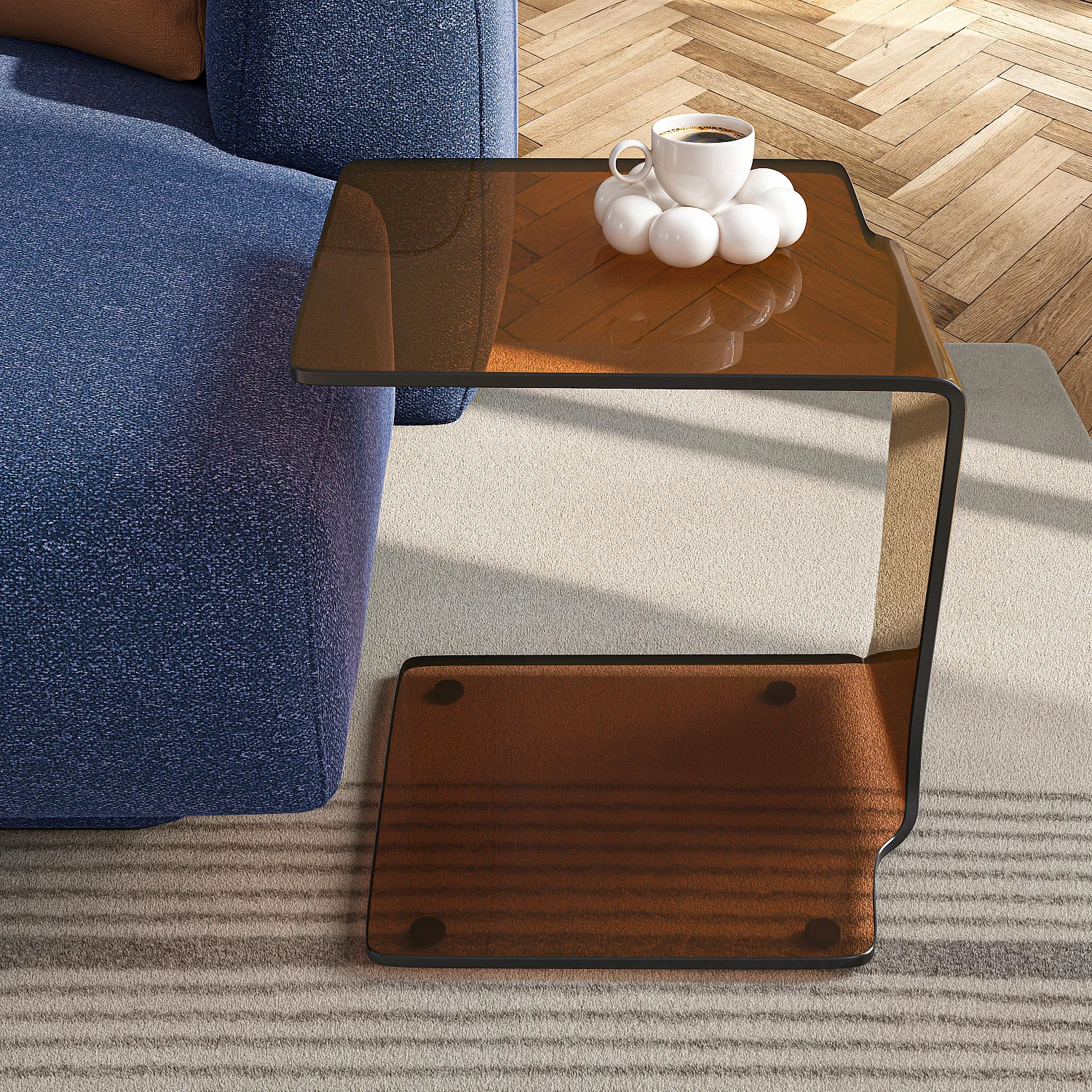 Bijzettafel van getemperd glas - Amberbruin - 3