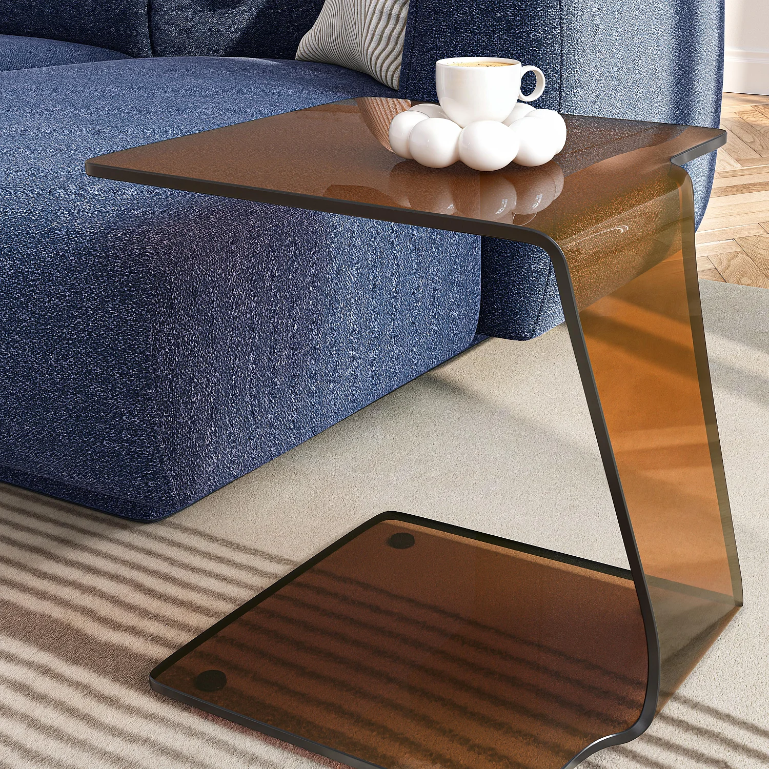 Bijzettafel van getemperd glas - Amberbruin - 6