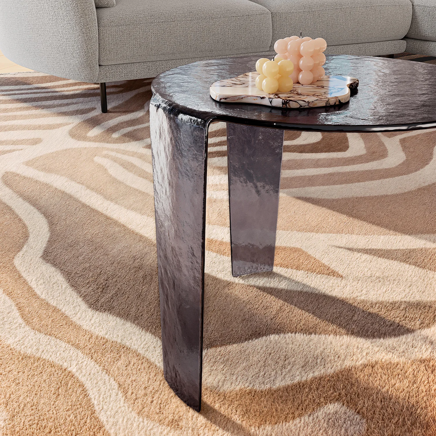 Table basse ronde en verre bullé - 50 cm - Gris fumé - 5