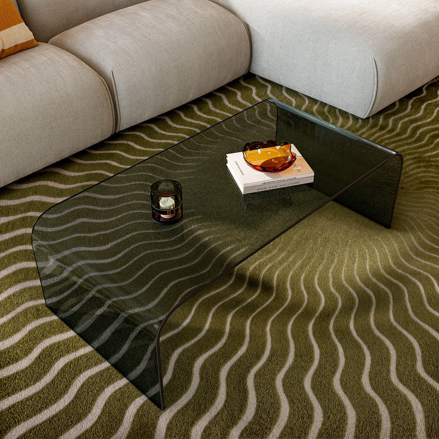 Table basse rectangulaire en verre - Gris fumé - 6