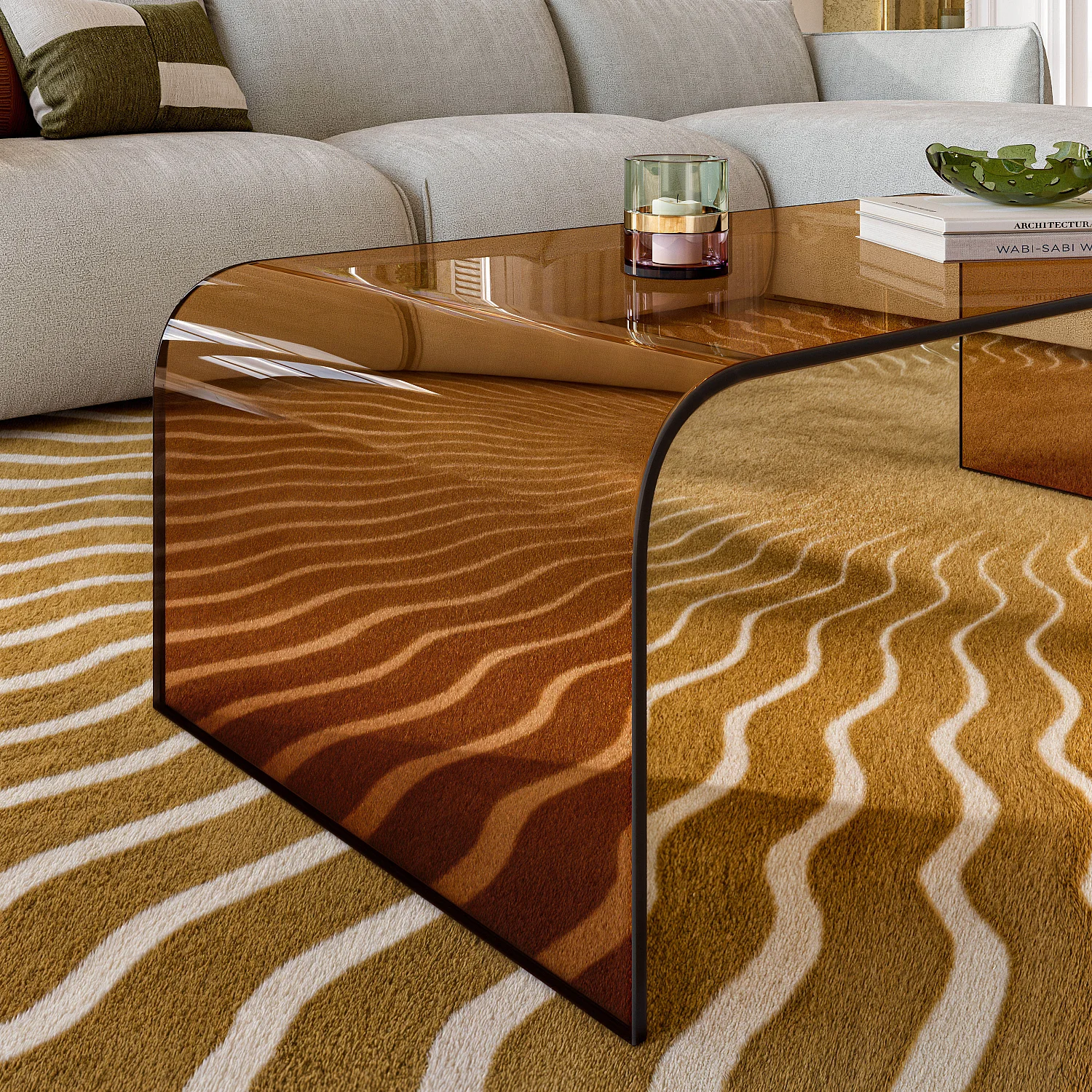 Table basse rectangulaire en verre - Marron ambré - 5