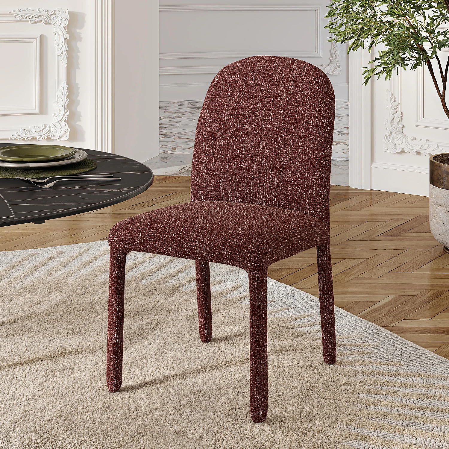 Set mit 2 Stühlen aus strukturiertem Stoff - Bordeaux meliert - 1