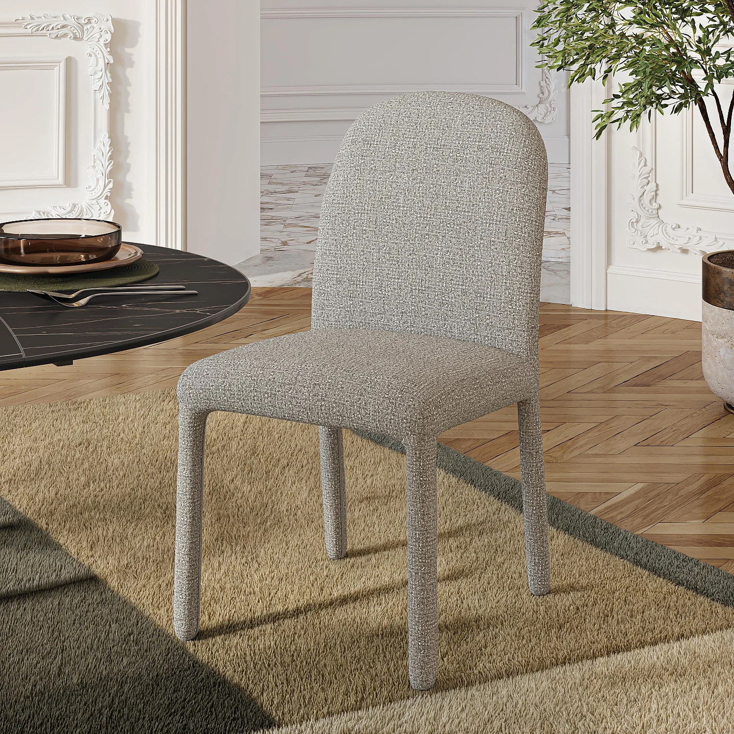 Lot de 2 chaises en tissu texturé - Gris clair - 1